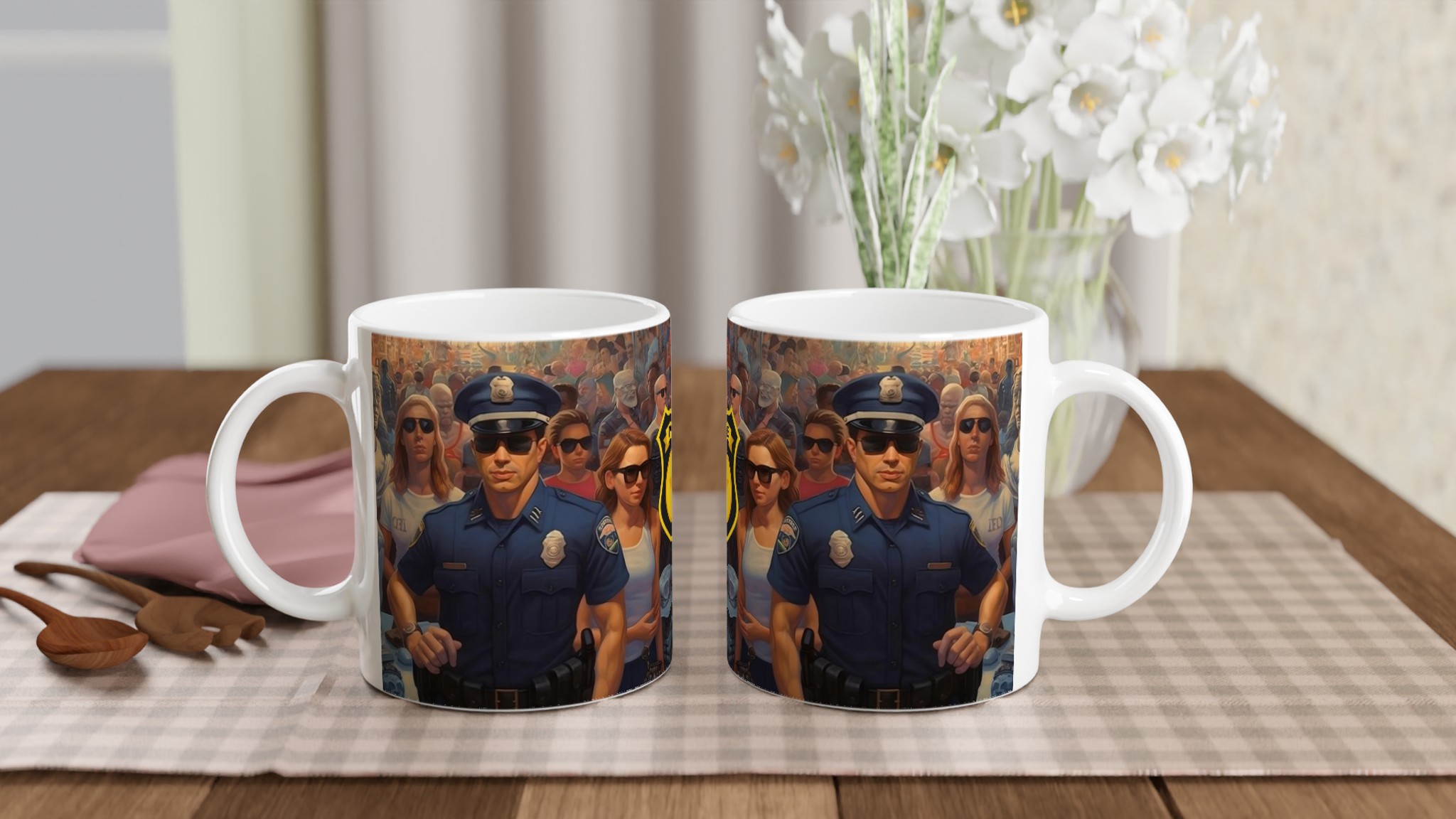 Vit 11oz keramisk mugg med djärvt polismotiv – välj mellan 7 färgstarka keramiska nyanser 10 cdaf9ff7-a78b-4071-9866-e3b1164ea266