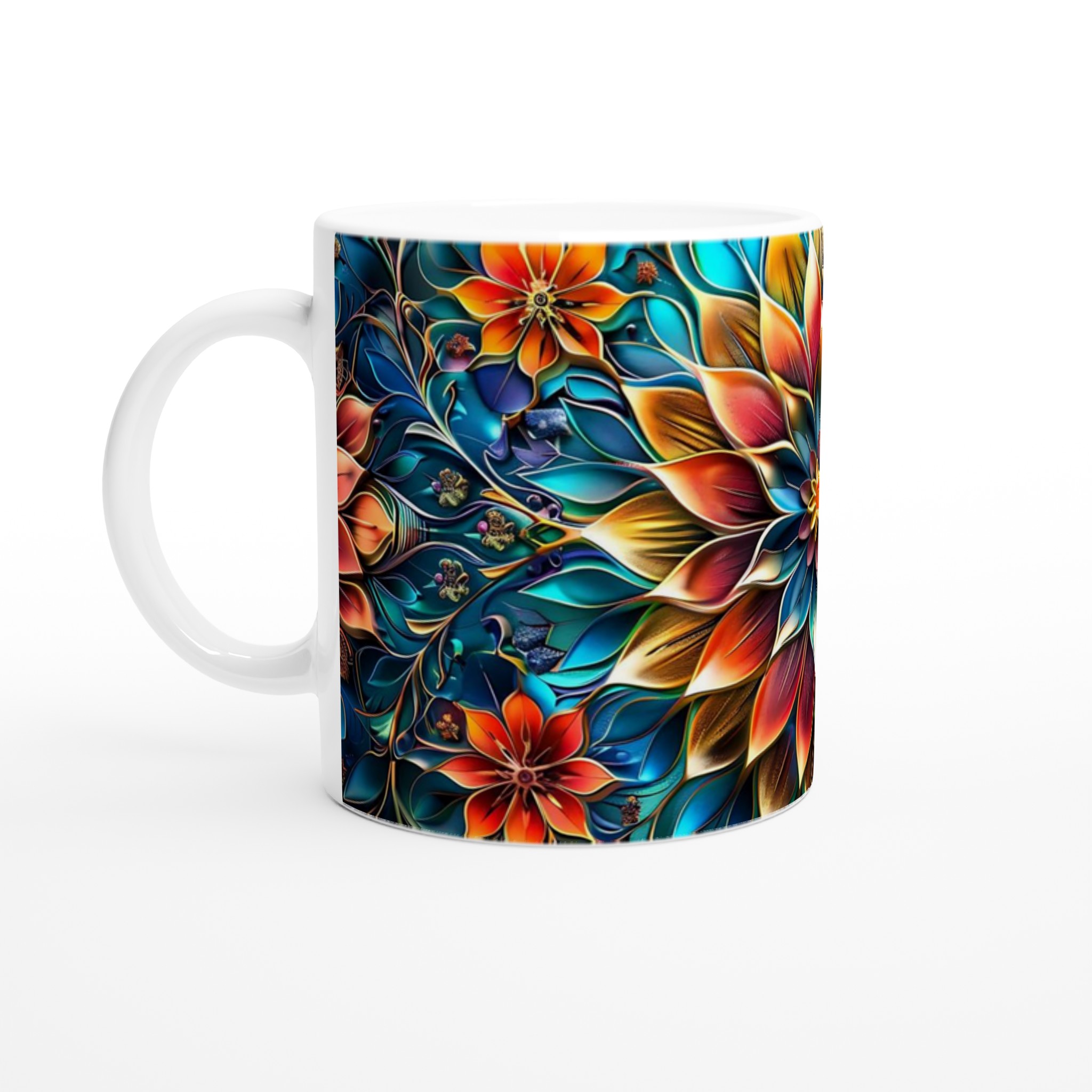 Mångfärgad Floral Mandala 11oz Keramisk Mugg – Konstnärligt Tryck i Valfri Färg 1 cdd86dc3-9e2f-4bf2-a50f-4e0047b7beec