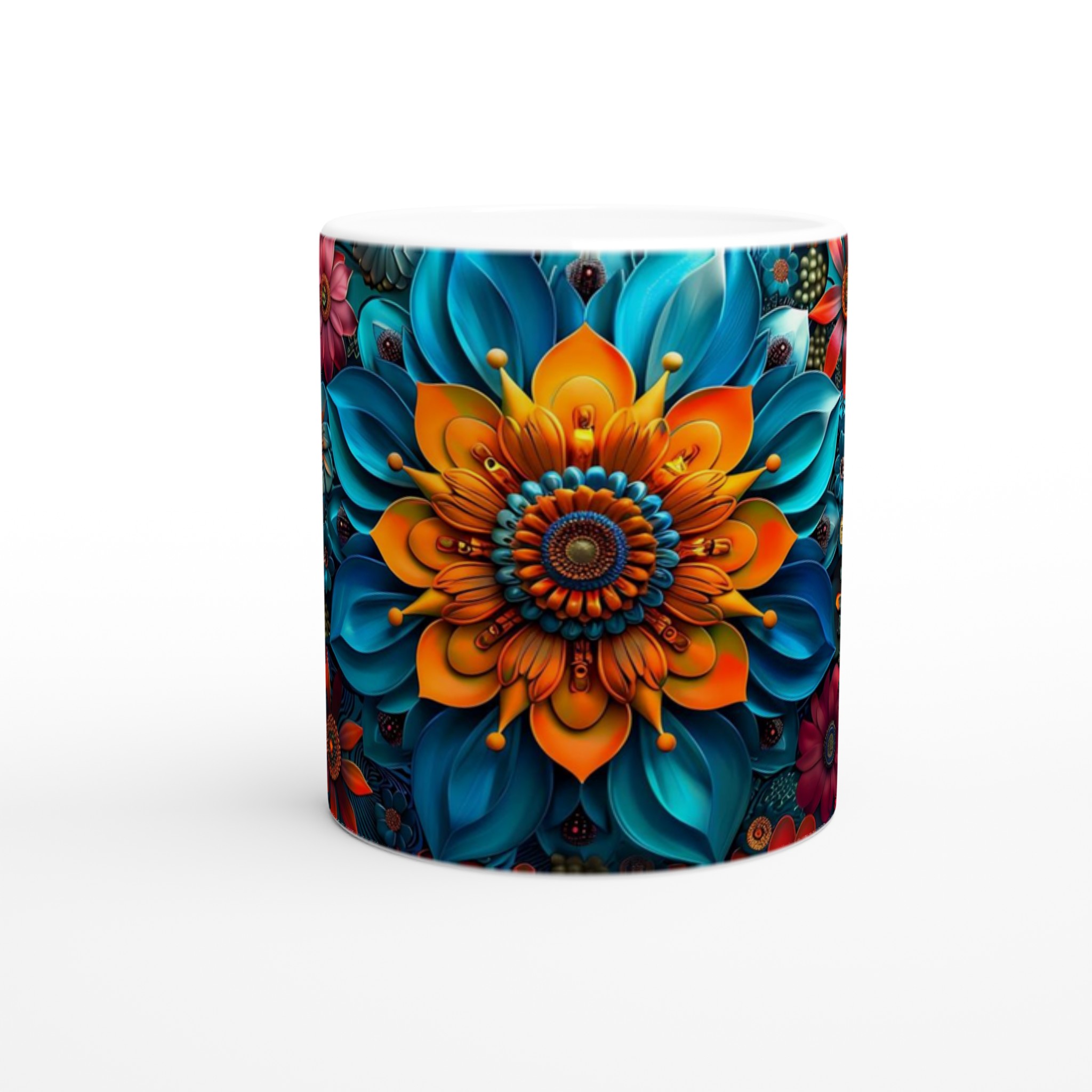 Mångfärgad blommig keramikmugg – 11 oz premiummugg i ditt val av sju livfulla färger 8 ce17365b-59dd-4a60-ab4d-97fa4df9786b