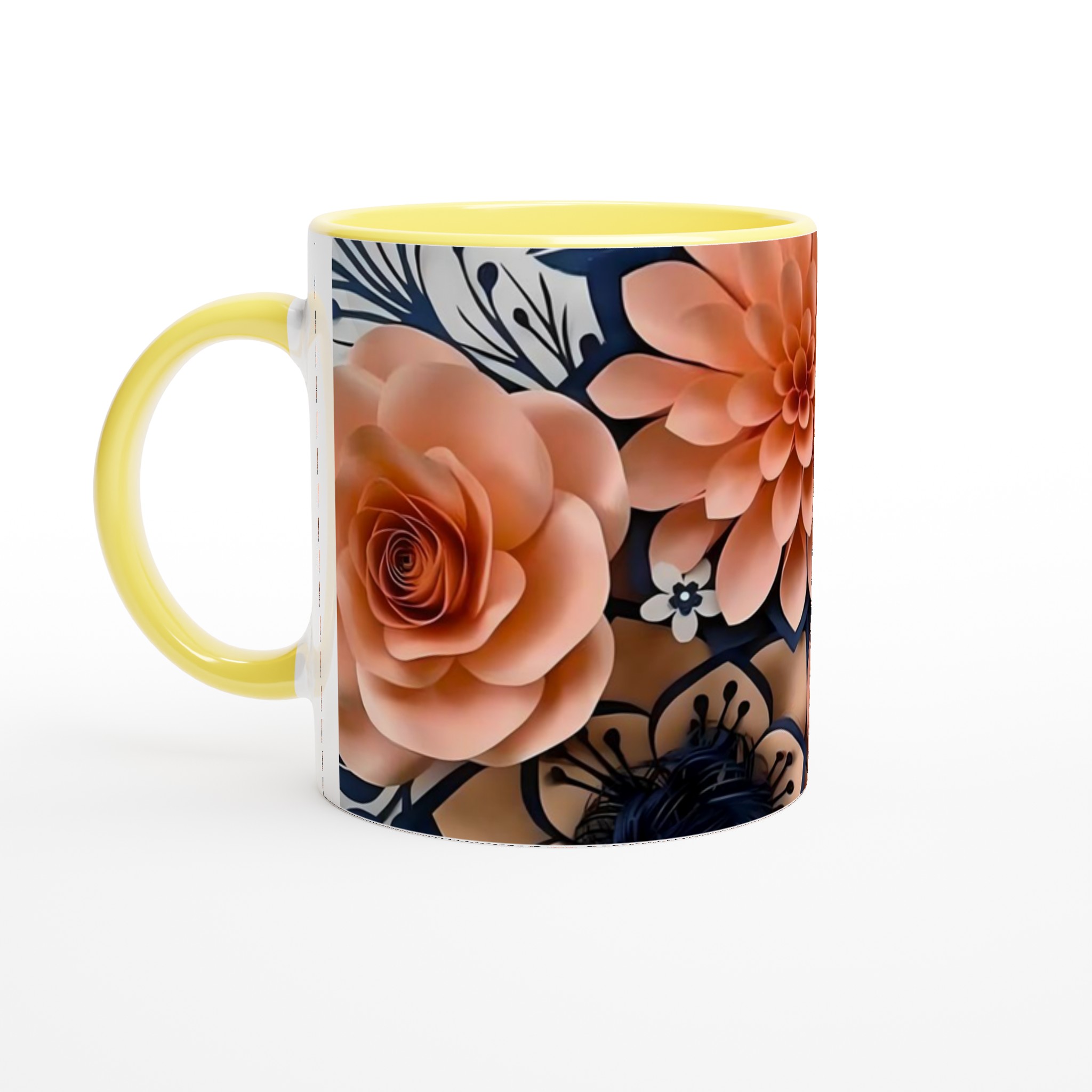 Vit 11oz keramisk mugg med elegant rosa och mörkblå blomdesign – välj din favoritfärg 3 ce7061bc-517b-41a7-a6f0-6ae498e94070