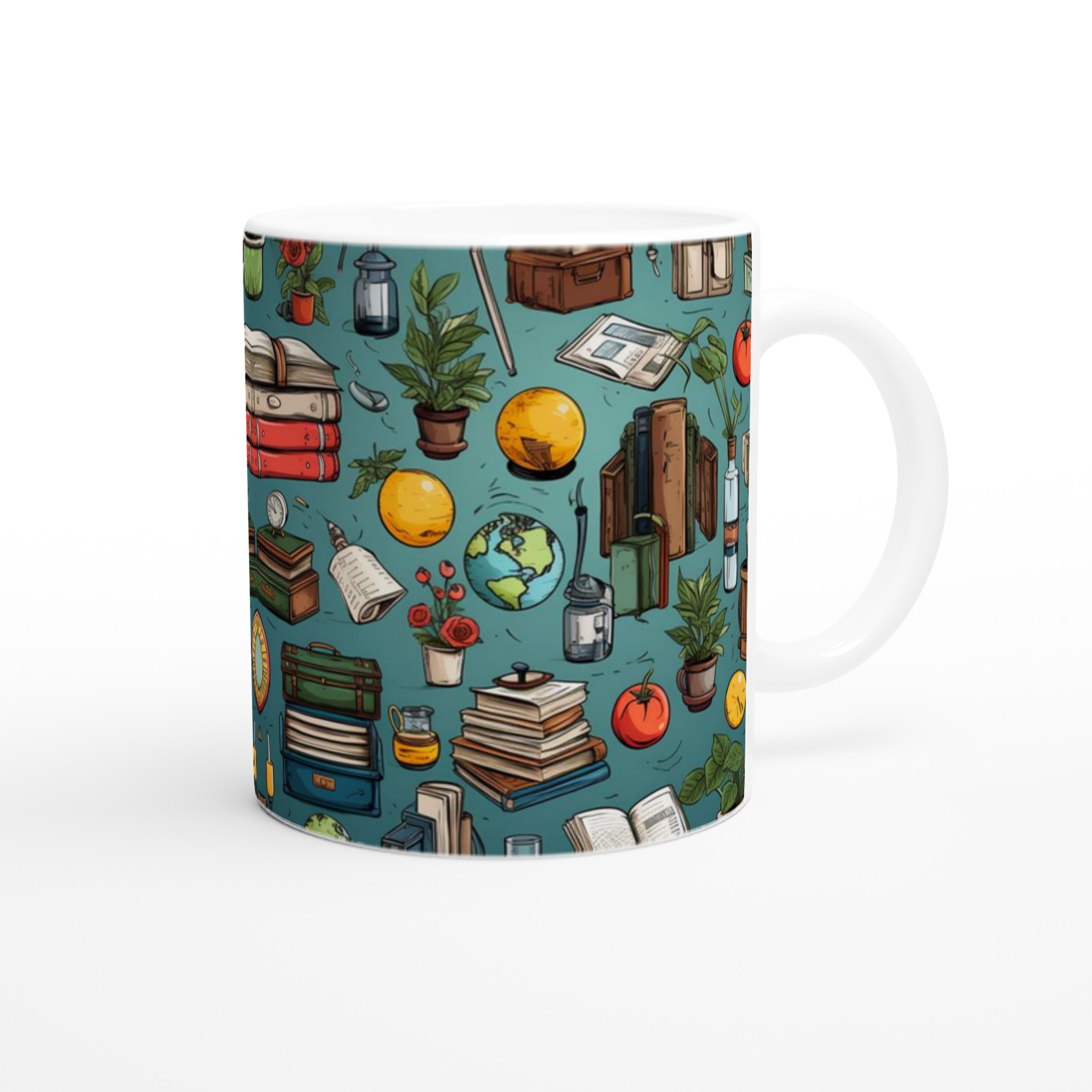Vit 11oz keramisk mugg med vintage skolmotiv – välj mellan sju levande färger 9 cecc689d-2471-4e6d-9252-f25ce66600b4