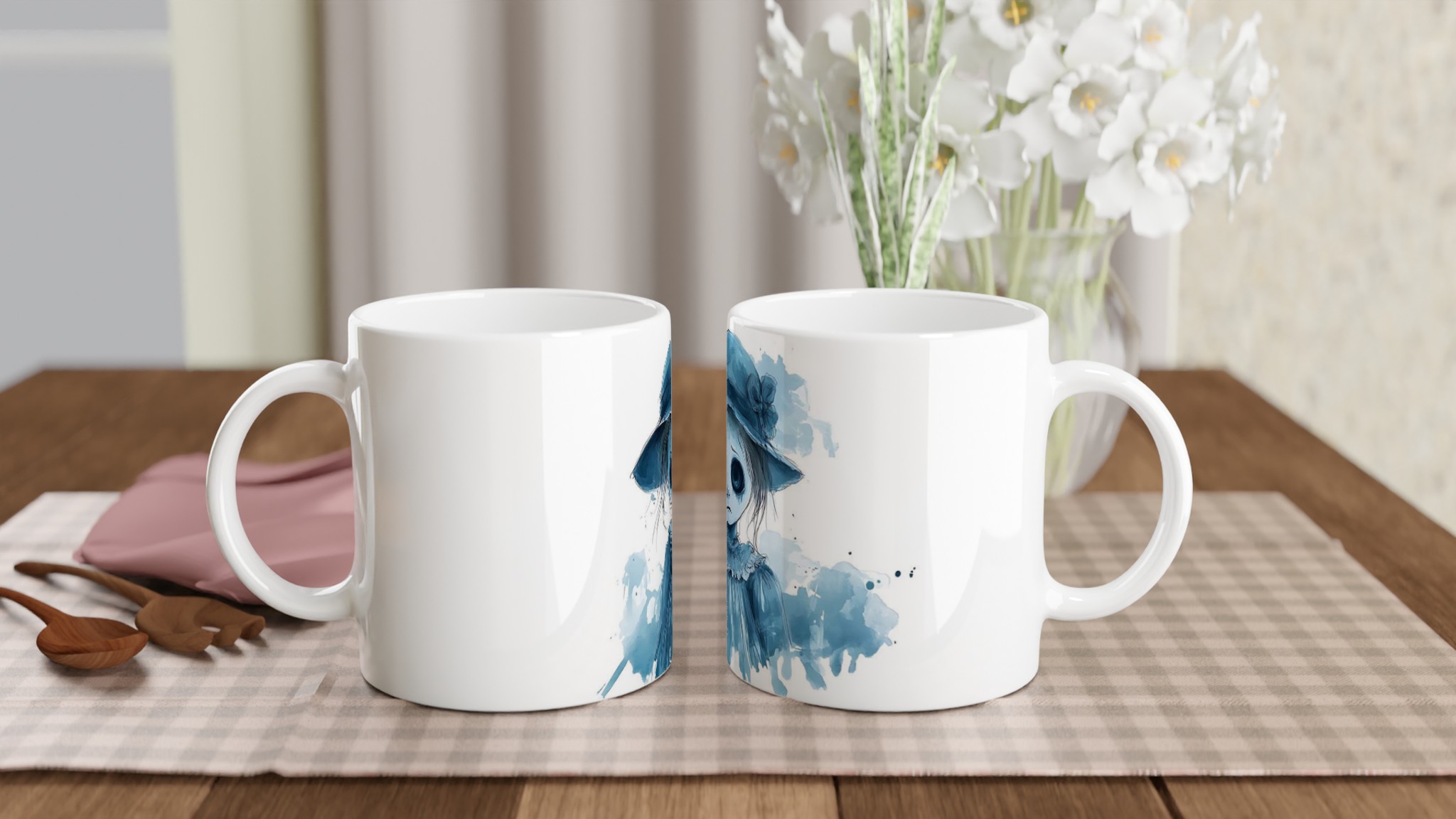 Mystisk Docka Akvarell Mugg - Unik & Fängslande Keramisk Kaffemugg i Ditt Val av Färg 10 cedede50-70ae-4dec-b110-5a41f6fa60bb