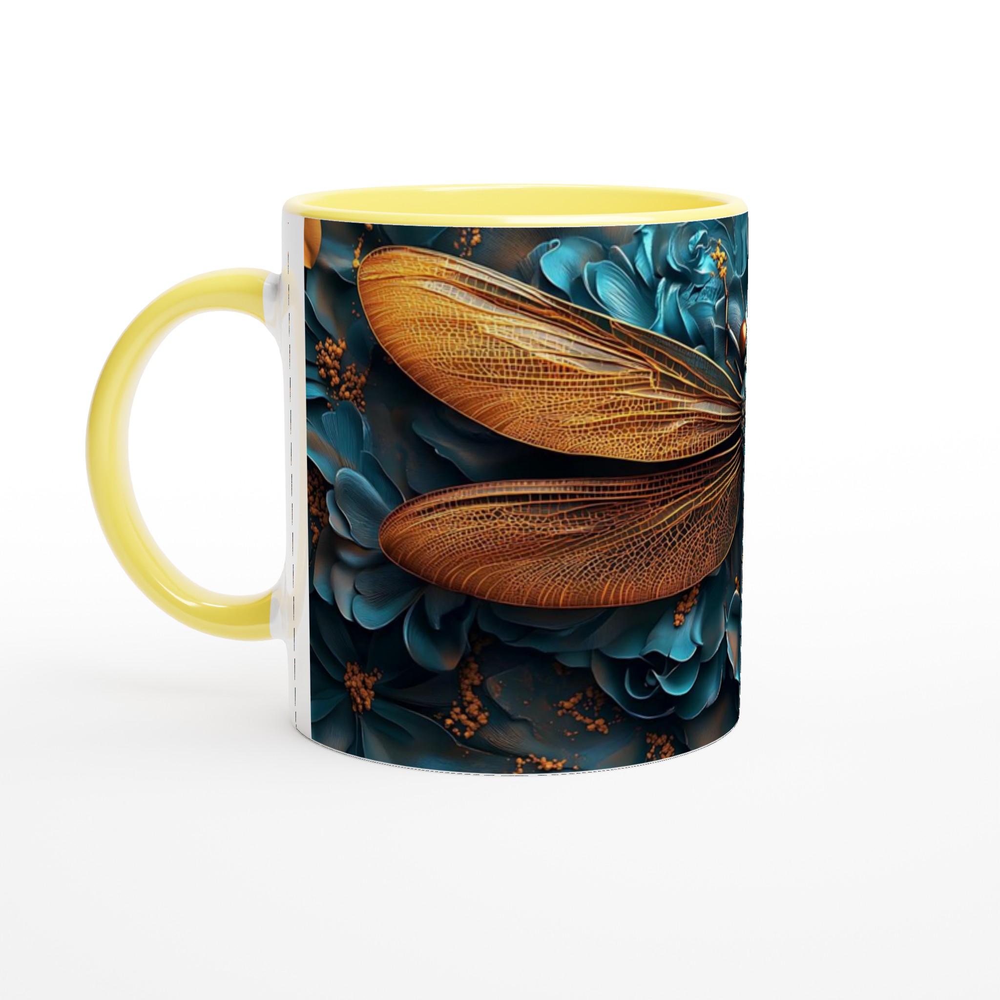 Abstrakt Trollslända Keramisk Mugg - Blått och Guld för Kaffe- och Tebjudningar i Konststil 3 cef9b313-48a8-4488-97fb-416ba0937dec