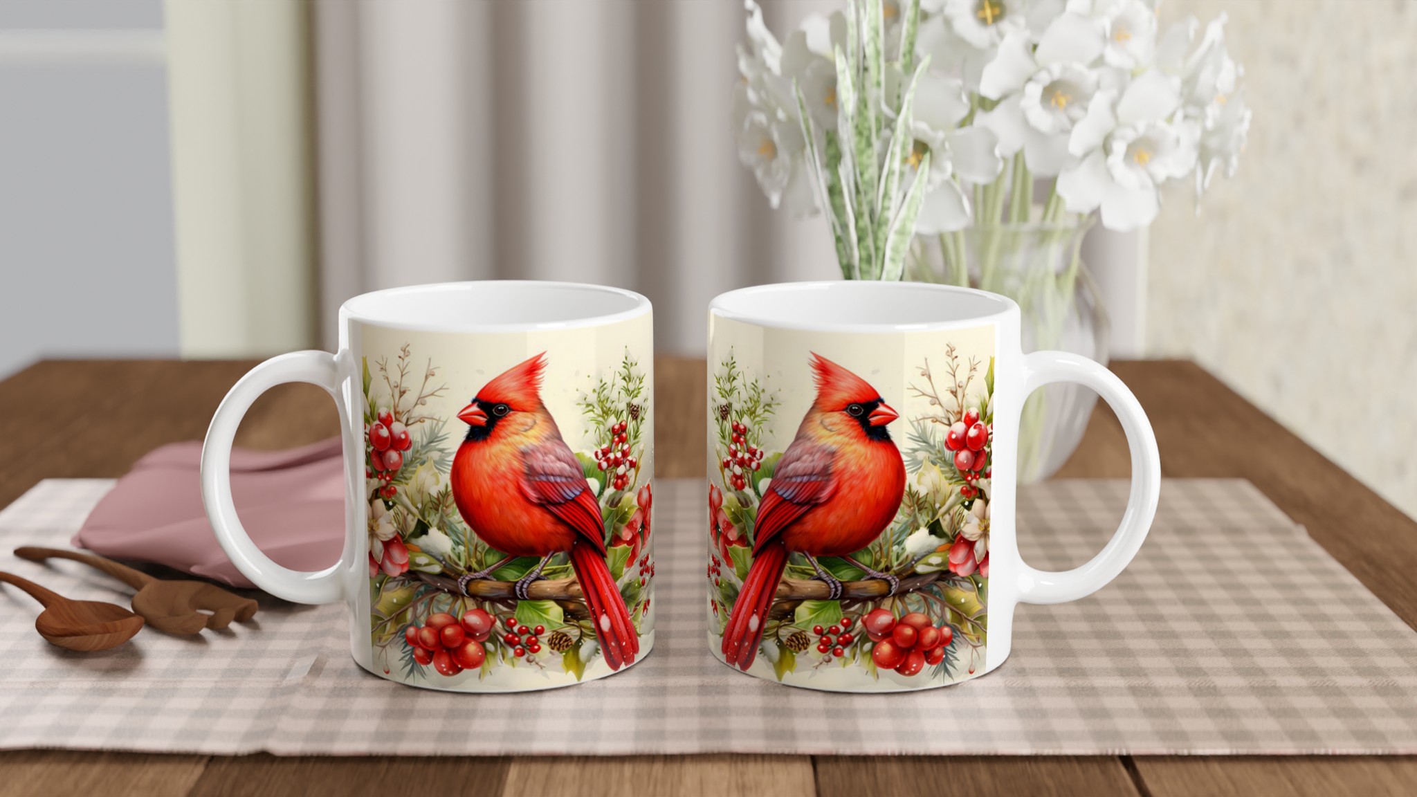 Kardinal i Vinterland Mugg - Levande Vinterdesign på 11oz Keramikmugg 10 cf0aec29-adc5-44e7-8ebf-7306942c4287