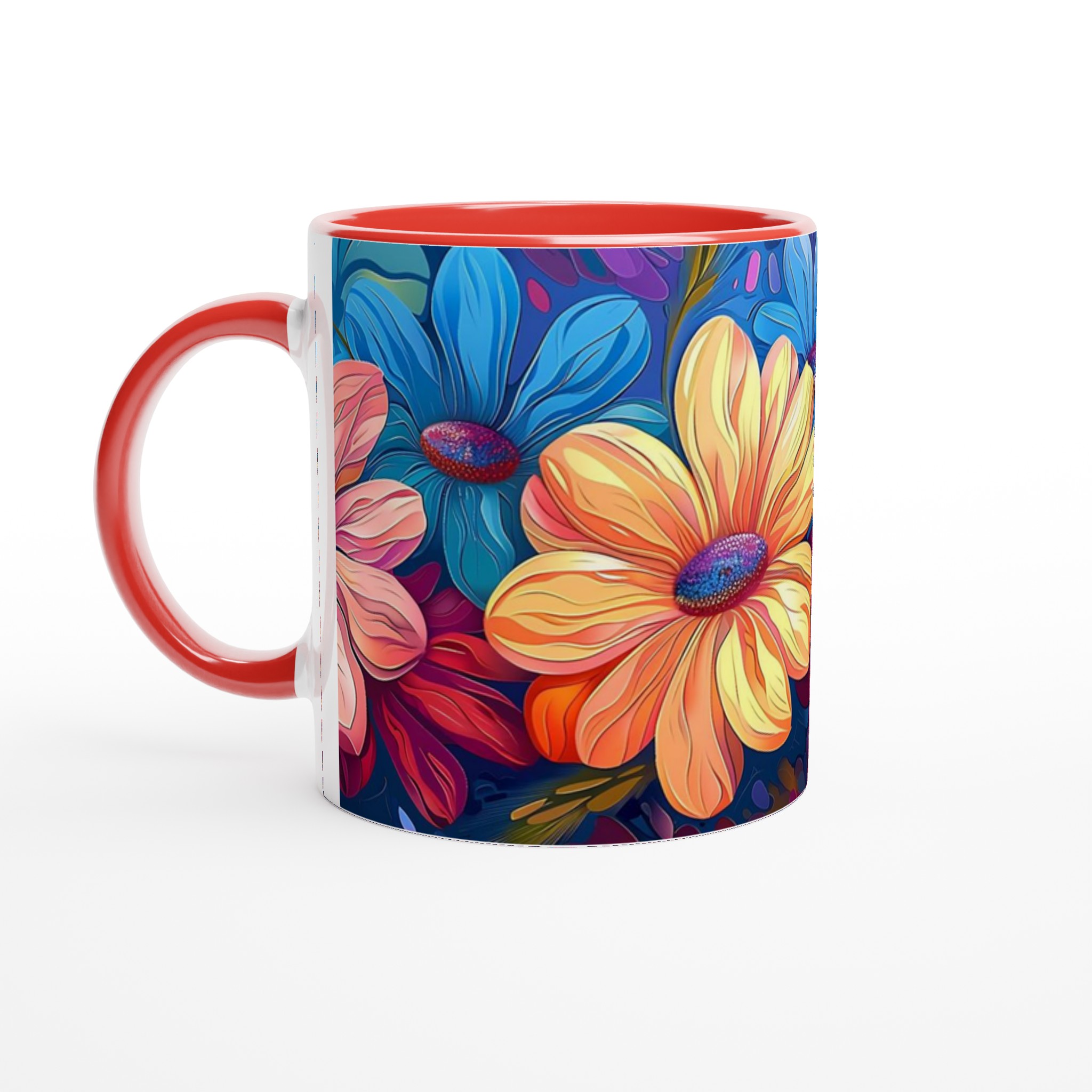 Färgglad Blommig 11oz Keramisk Mugg – Konstnärlig Design i Ditt Val av Färg 5 cf60cd5c-be6d-449a-ad7f-56c0f59dd431