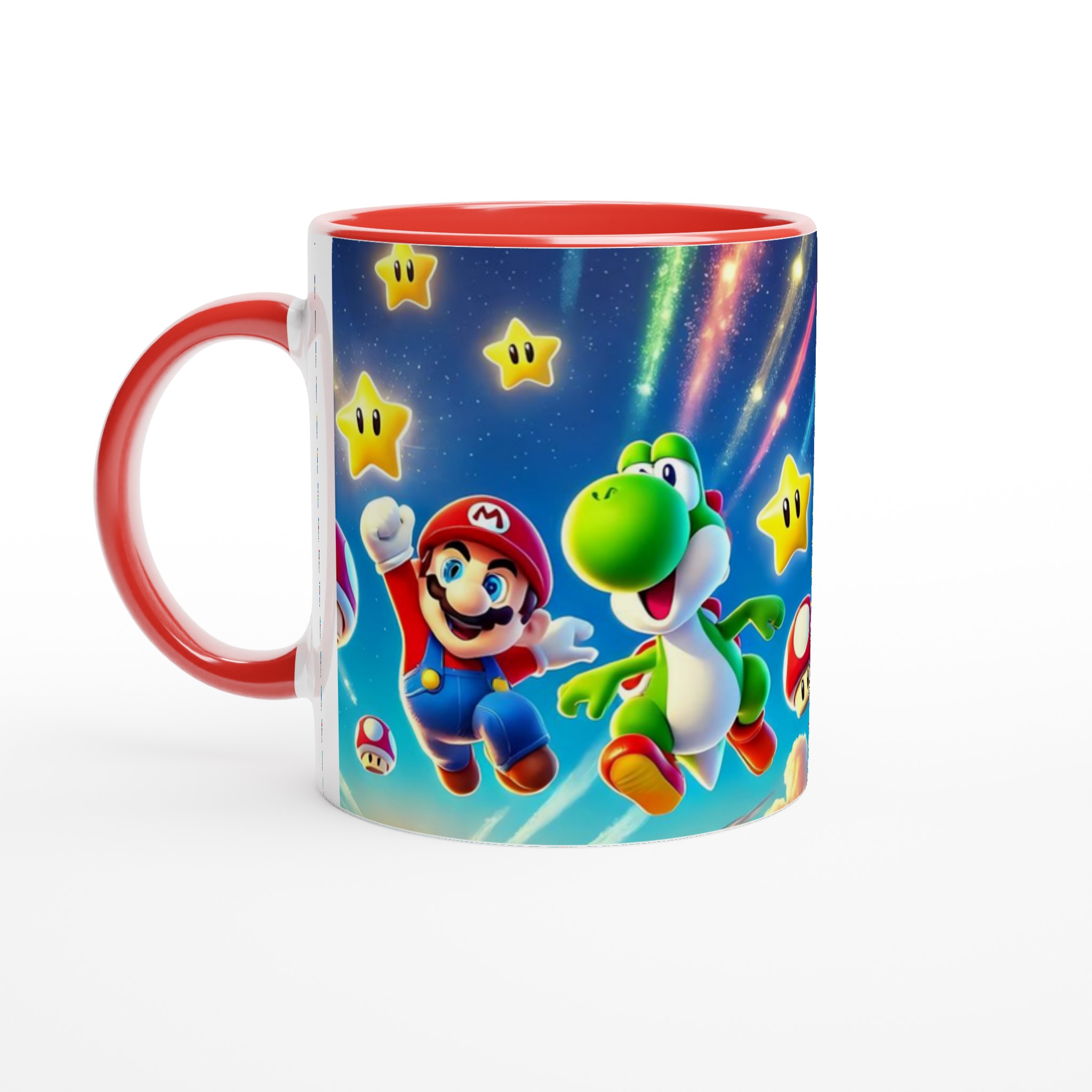 Vit 11oz keramisk mugg med färgstarka spelkaraktärer och magiska stjärnor – välj din keramiska färg 5 cf74033d-5662-4ae8-b9a4-12e9310e6994