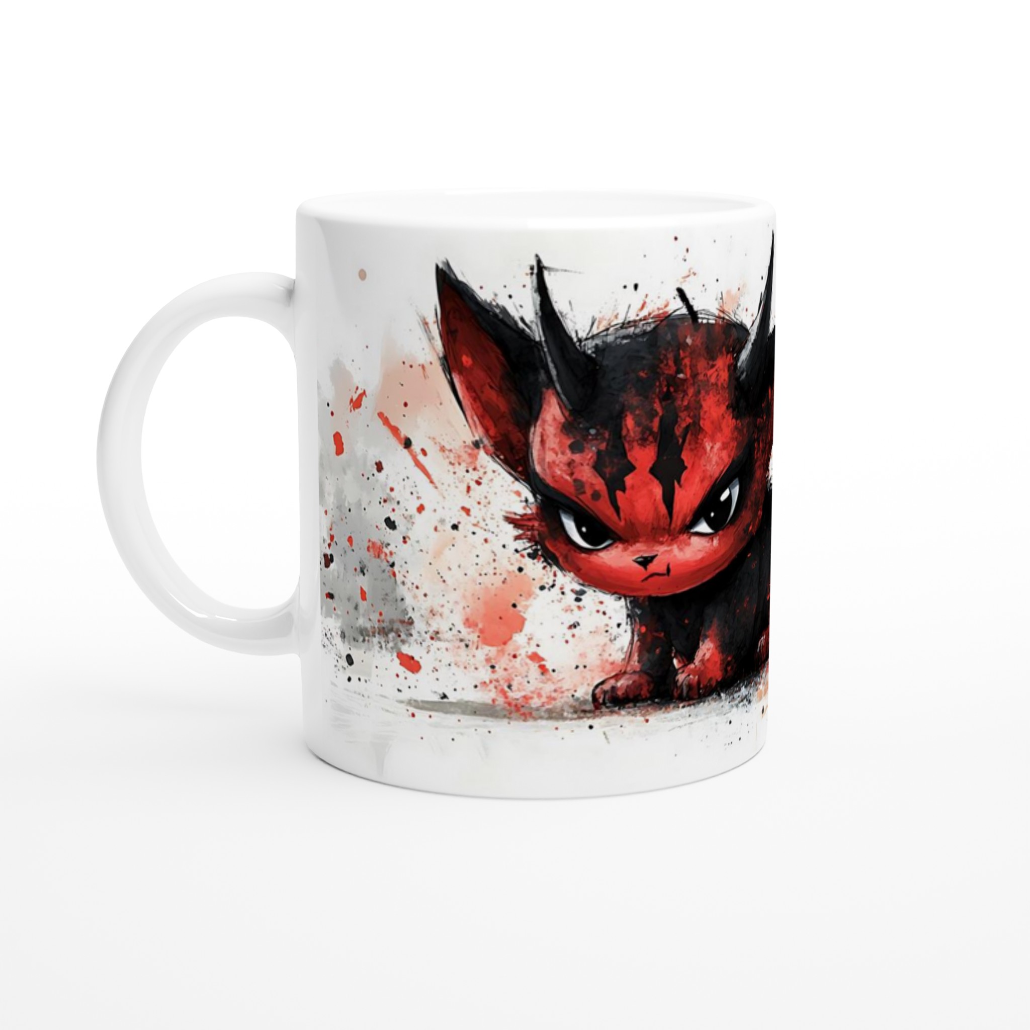 Red Devil Kitten Mugg - Unikt Svart & Rött Akvarelltryck i 11oz Keramik 1 cf9220e7-afe2-4eeb-9105-7dc103dc197d
