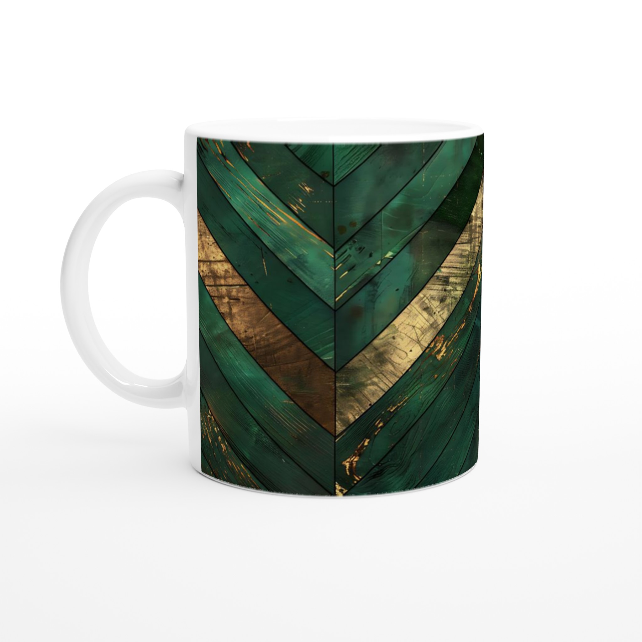 Vit 11oz keramisk mugg med elegant grön och guld design – välj bland sju färgstarka keramisktoner 1 cf96aceb-0dcf-47a9-bd63-d2293eaff1c5