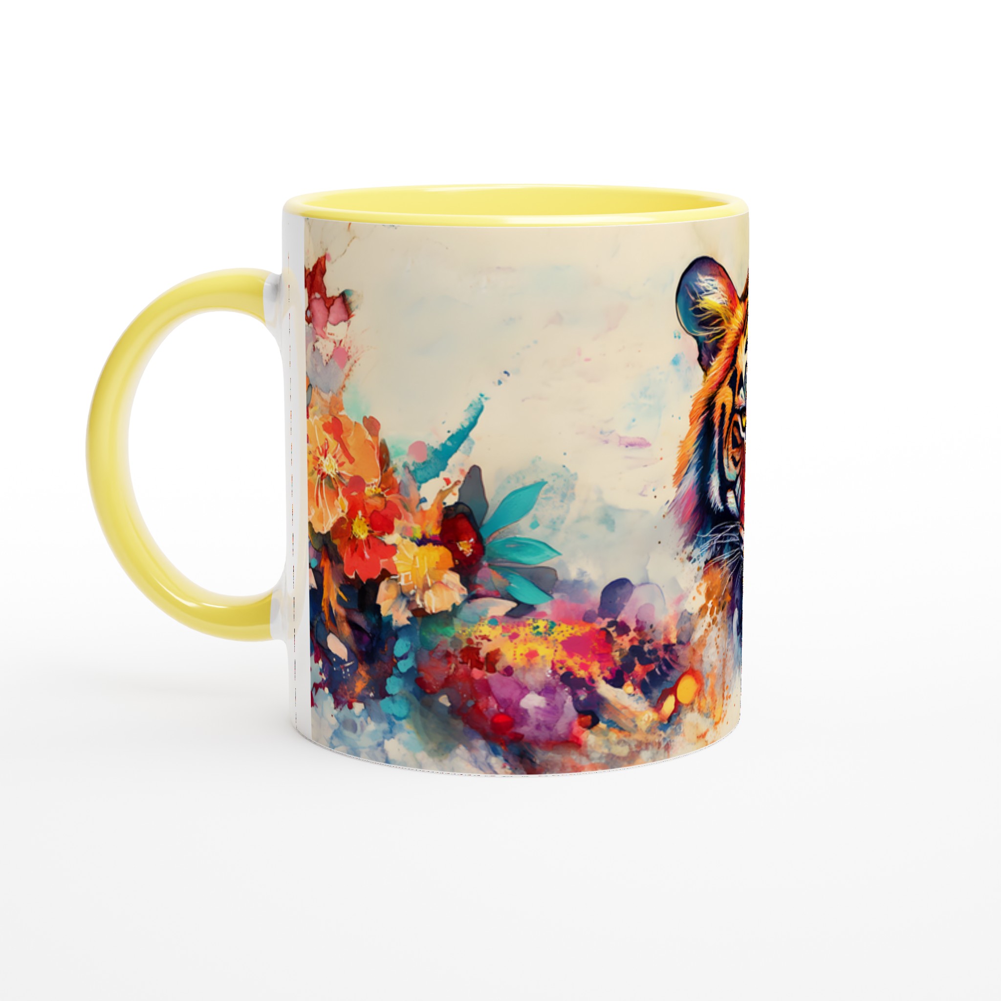 Mångfärgad Akvarell Tiger Keramikmugg - 11oz Konstnärlig Kaffemugg i Ditt Val av Färg 3 cfa41801-c632-4761-ac7d-20494f51d28a