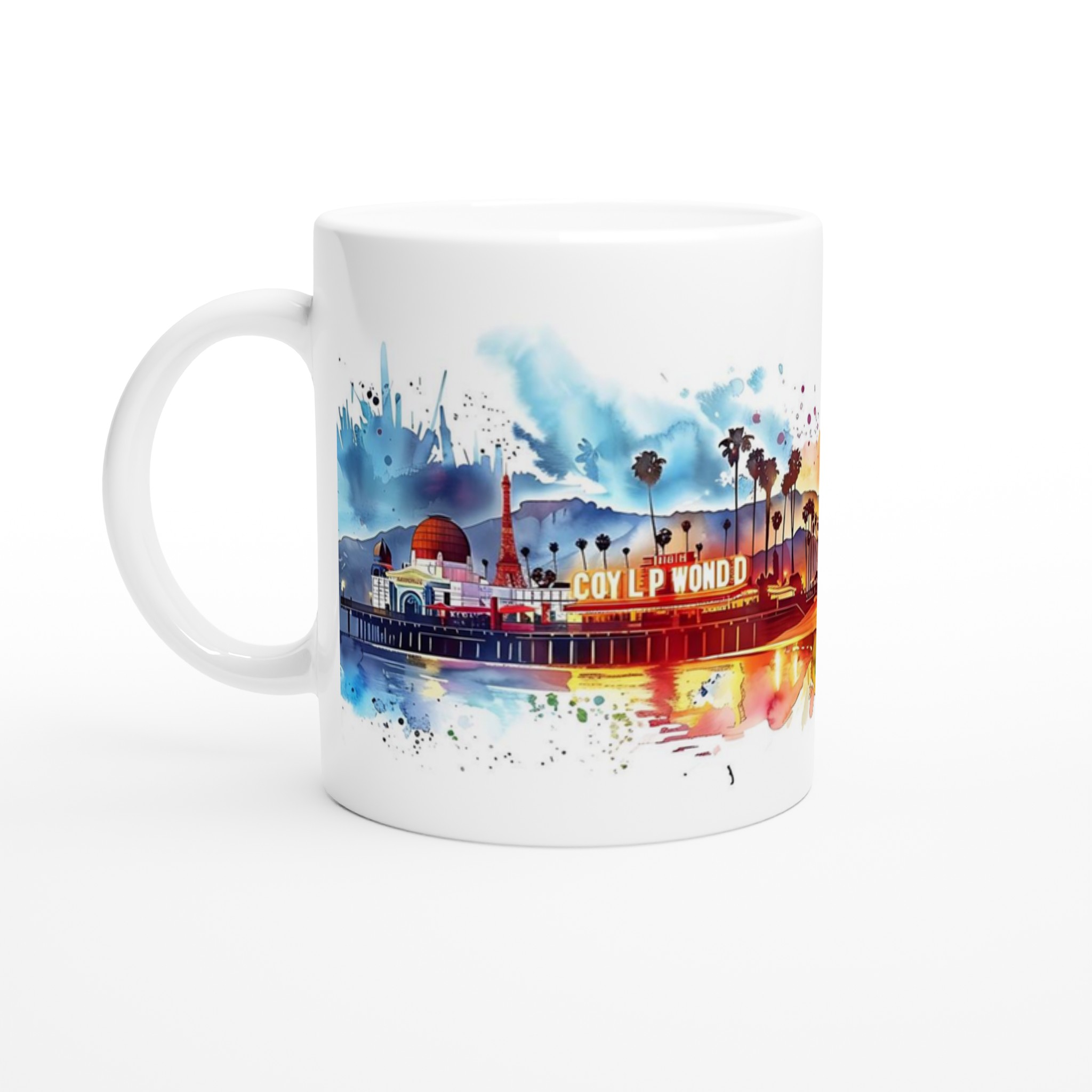 Vit 11oz keramisk mugg med färgstark Los Angeles skyline – välj din favoritfärg 1 cfab838d-42b1-4397-aede-70909dcc0504