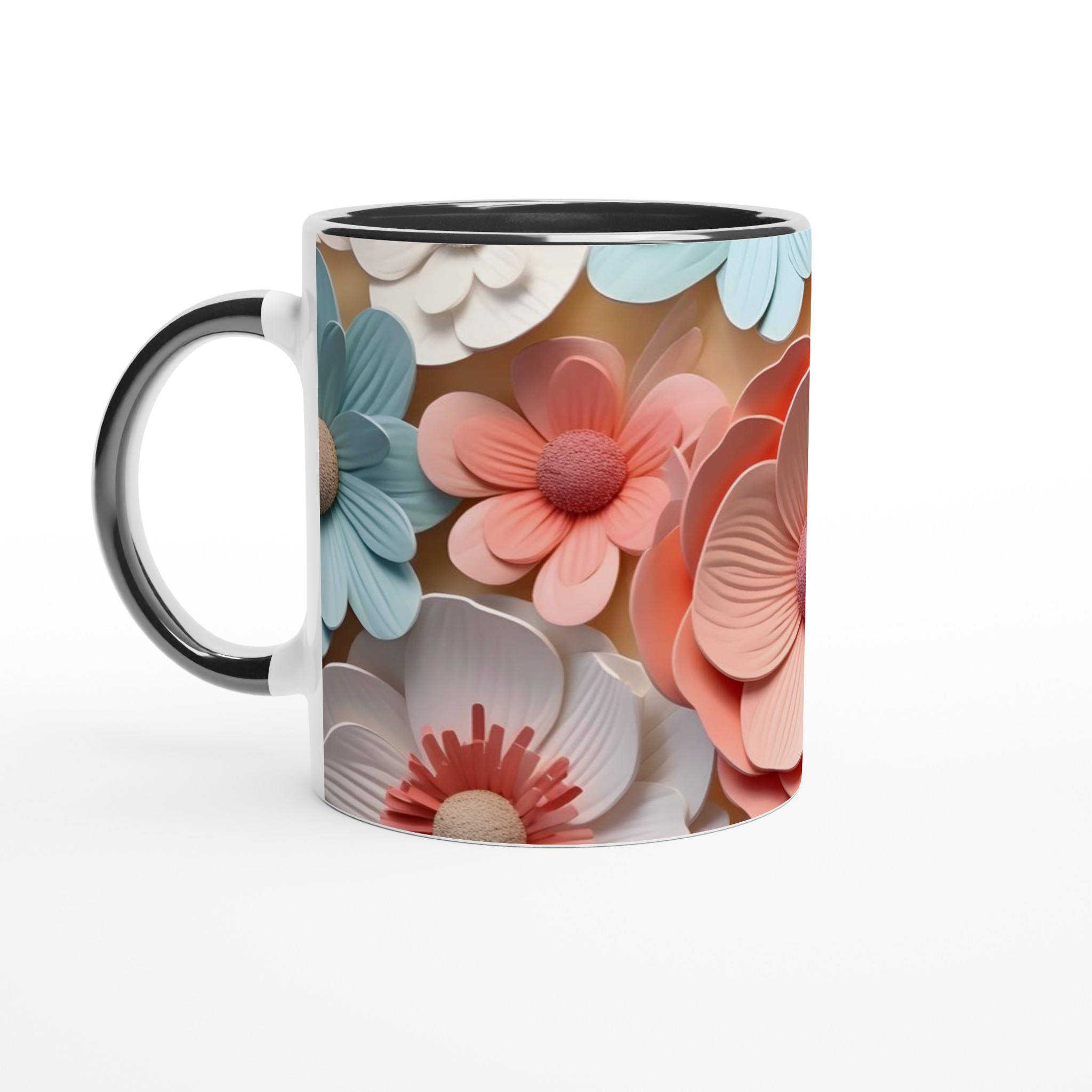 Vit 11oz keramisk mugg med blommönster – välj bland flera färgglada keramiktoner 4 cfcd2c3e-321b-43f7-8cfc-d350411d5020