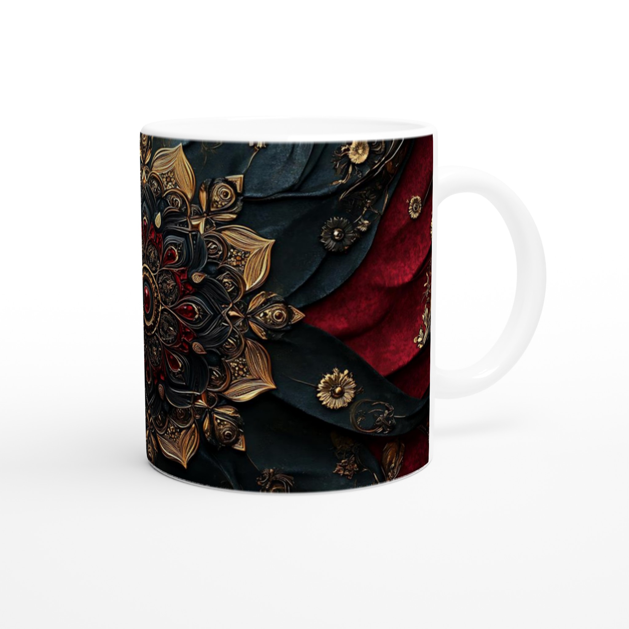 Mörk Lyxmugg med Guld & Röda Detaljer – Exklusiv 11oz Keramisk Mugg 9 cfef5d26-14c6-4359-99b4-de2c2d3aa638