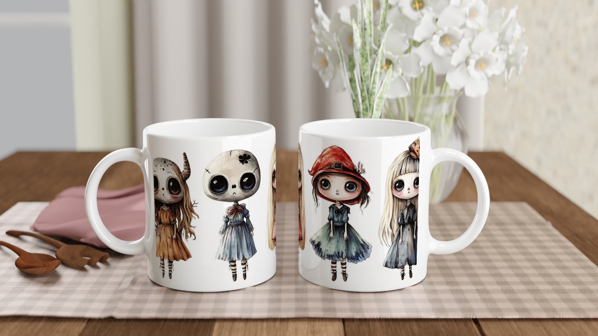 Udda Vänner Keramikmugg - Gotisk Chibi Stil med Stora Ögon. Välj din färg! 10 d01dbde2-f63c-487a-841c-75b2f2f4e444