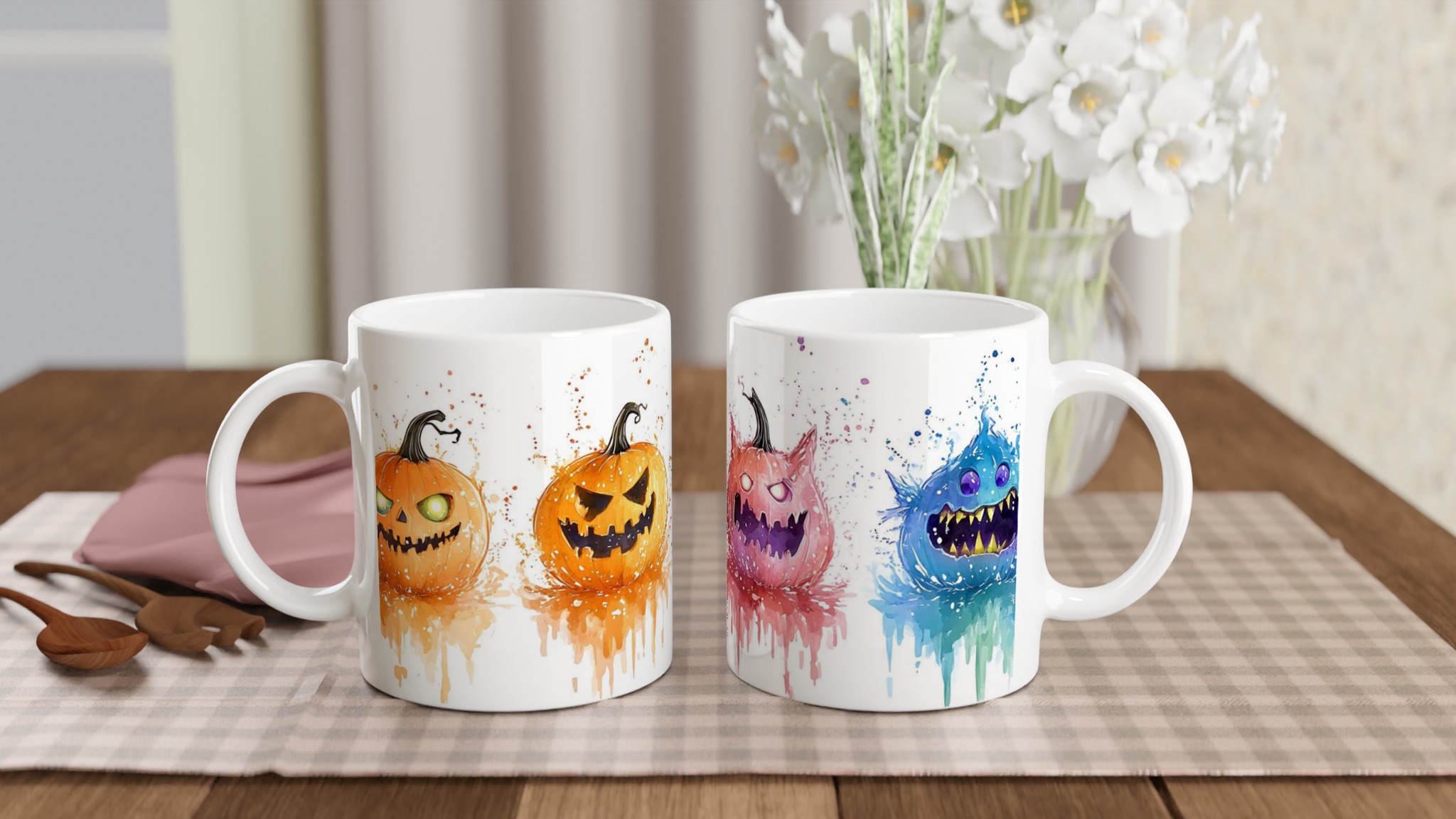 Färgglada Halloweenmuggar: Månadens läskiga vänner i akvarell – 11 oz keramikmugg i ditt val av färg 10 d045fe78-9ef8-43e4-b808-ef97f462966e
