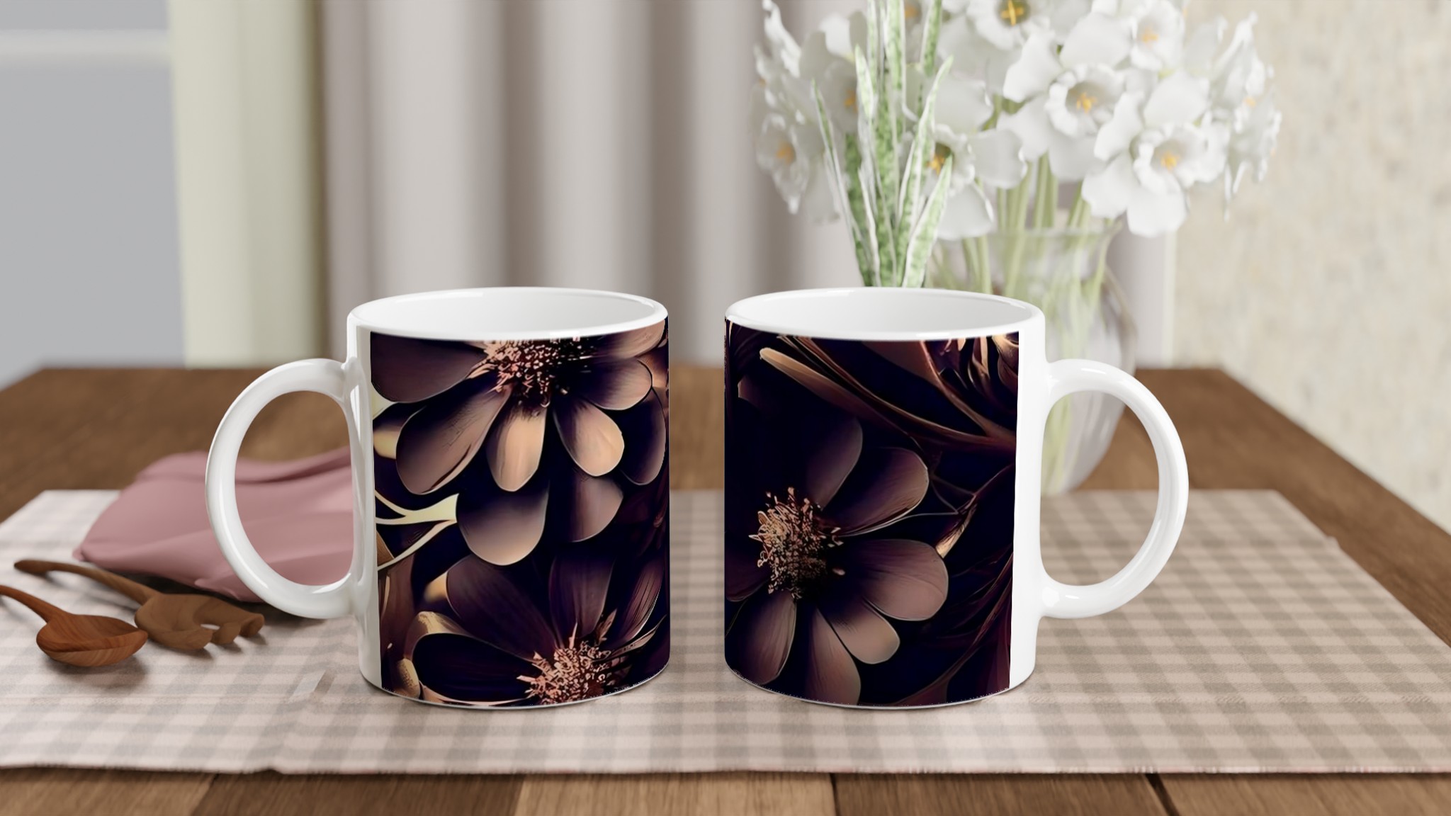 Premium 11oz Keramisk Mugg med Eleganta Mörka Blommor – Välj Din Färg 10 d060a7da-206a-4ab6-8c62-f1f0539b527e