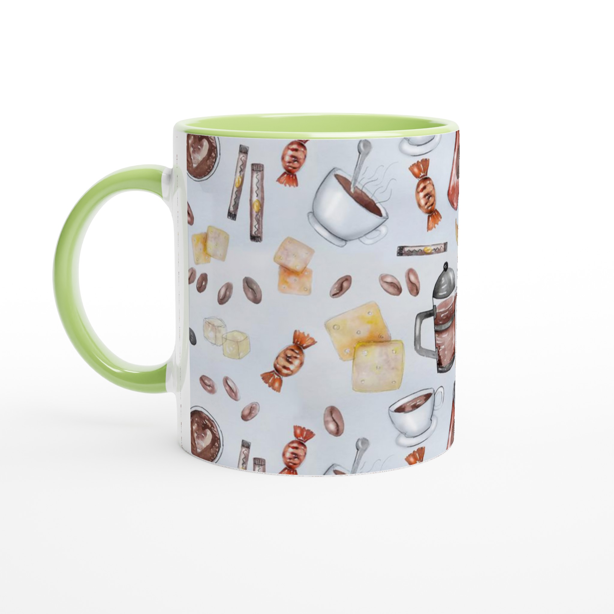 Vit 11oz keramisk mugg med charmigt kaffemotiv – välj bland sju livfulla färger 7 d0db32a0-fc69-4a59-bb32-7e9a6b506ded