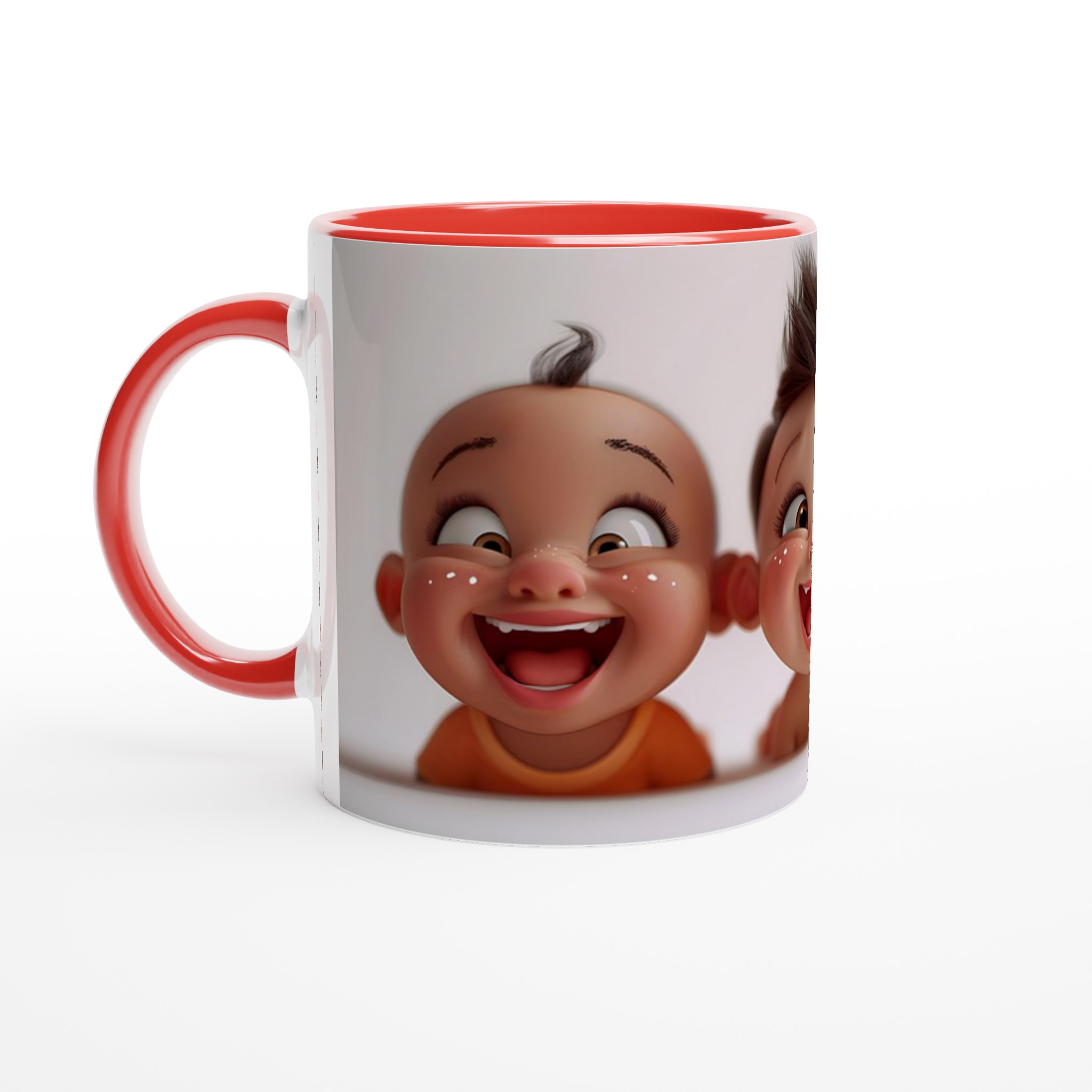 Vit 11oz keramisk mugg med lekfulla barnansikten – välj bland sju livfulla färger 5 d1234634-8b60-4603-89bd-17b7a15cc951