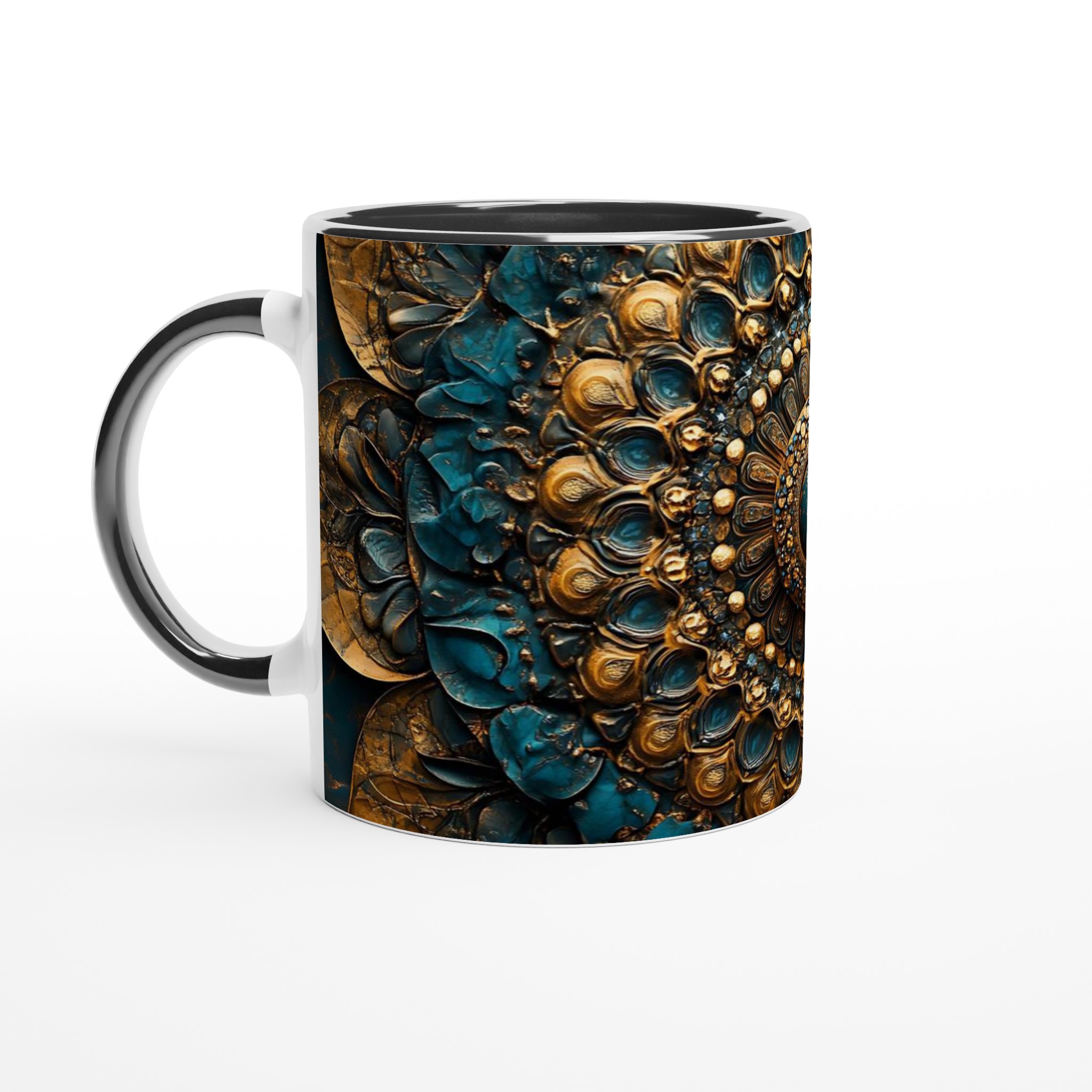 Mångfärgad 11oz Keramisk Mugg – Konstfull Mandala Design i Guld & Blått 4 d141745f-64de-4b50-b6b5-4a2dae33080f