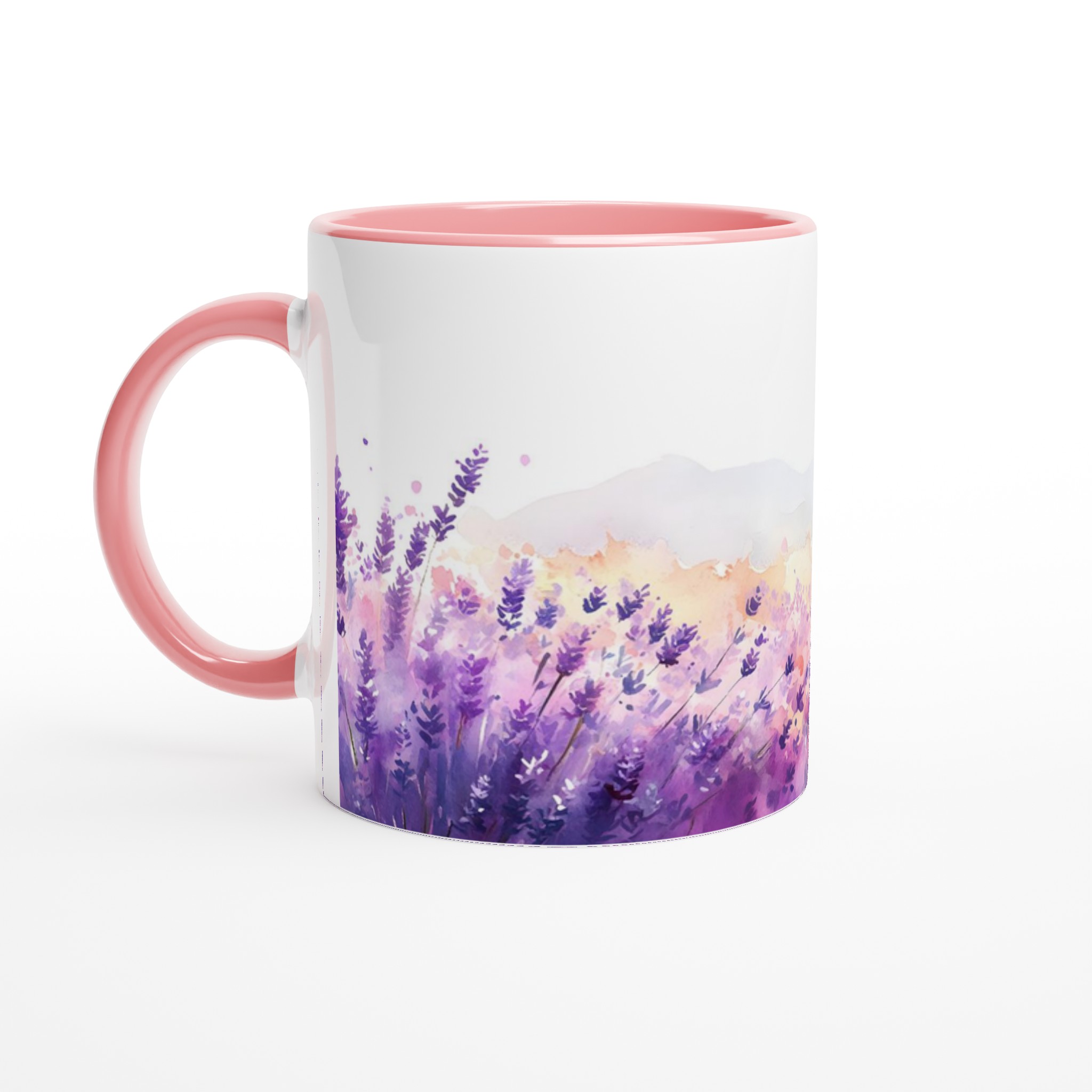 Lavendelfält Akvarellmugg – 11 oz Keramisk Mugg i Valfri Färgpalett 6 d1476a6c-f94d-4a9f-a37c-14107a7d62f3