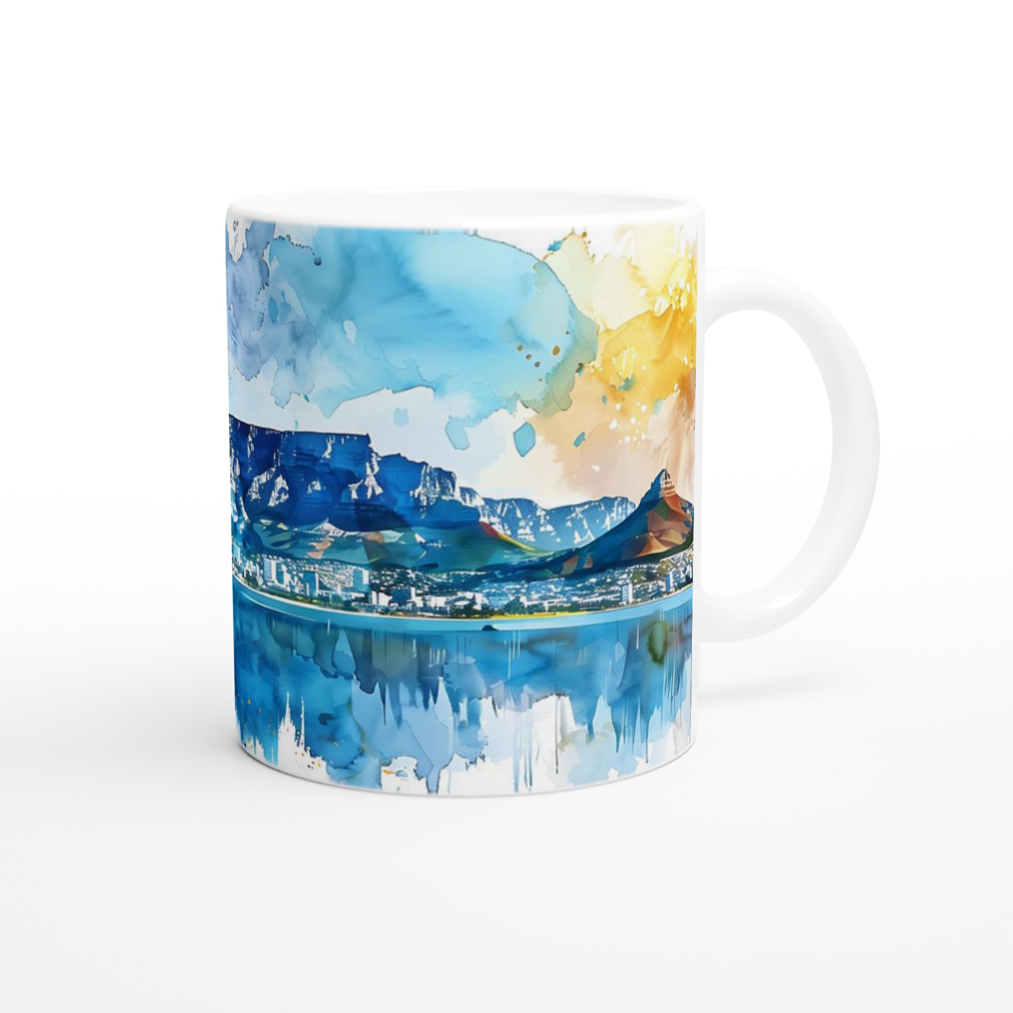 Akvarell Dröm - Kapstadens Berg och Stad vid Havet - Keramisk Mugg i Valfri Färg 9 d1e3e847-f5af-4feb-a92b-f3c5b50e14ff