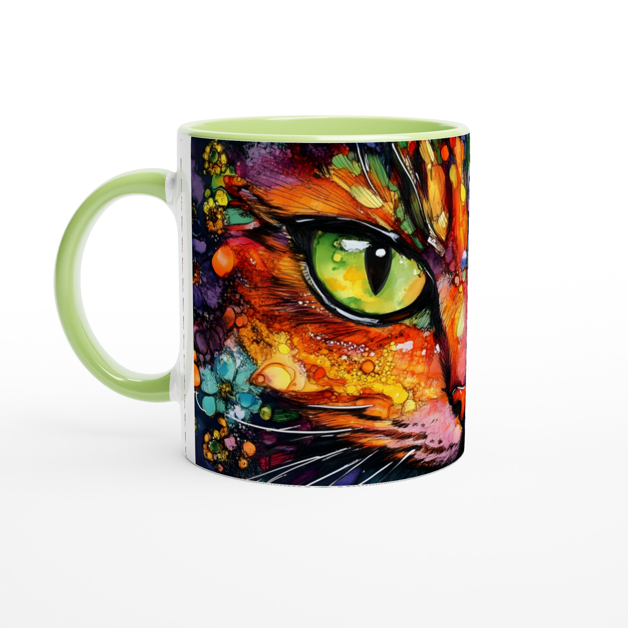 Vit 11oz keramisk mugg med färgstarkt kattmotiv – välj din favoritfärg för personlig stil 7 d22e09e2-6e2f-41b1-a634-7b5d16fe8769