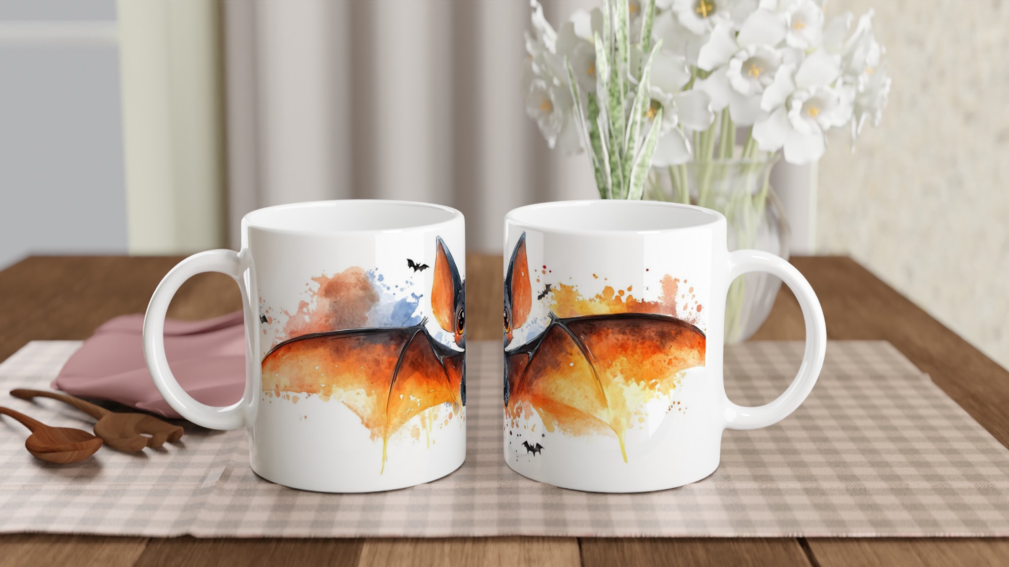 Söt Vattenfärg Fladdermus Mugg - Halloween Kaffekopp med Lekfull Design & Valfri Färg 10 d2421cc1-f1f0-421e-996c-51214fd754fb