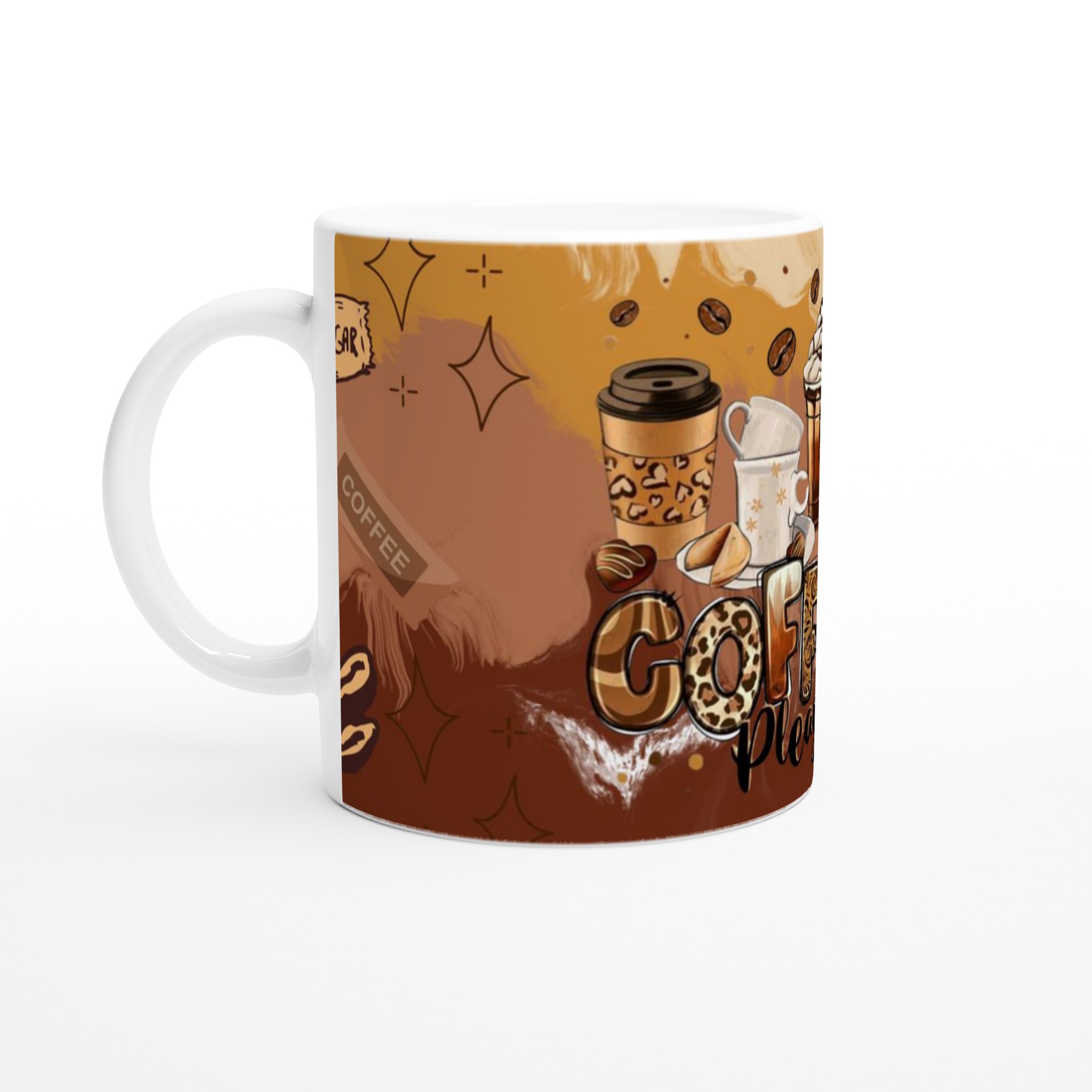 Vit 11oz keramisk mugg med kaffeglädje i varma jordnära toner 1 d258445c-92b6-4460-825e-1de6d09bca5f
