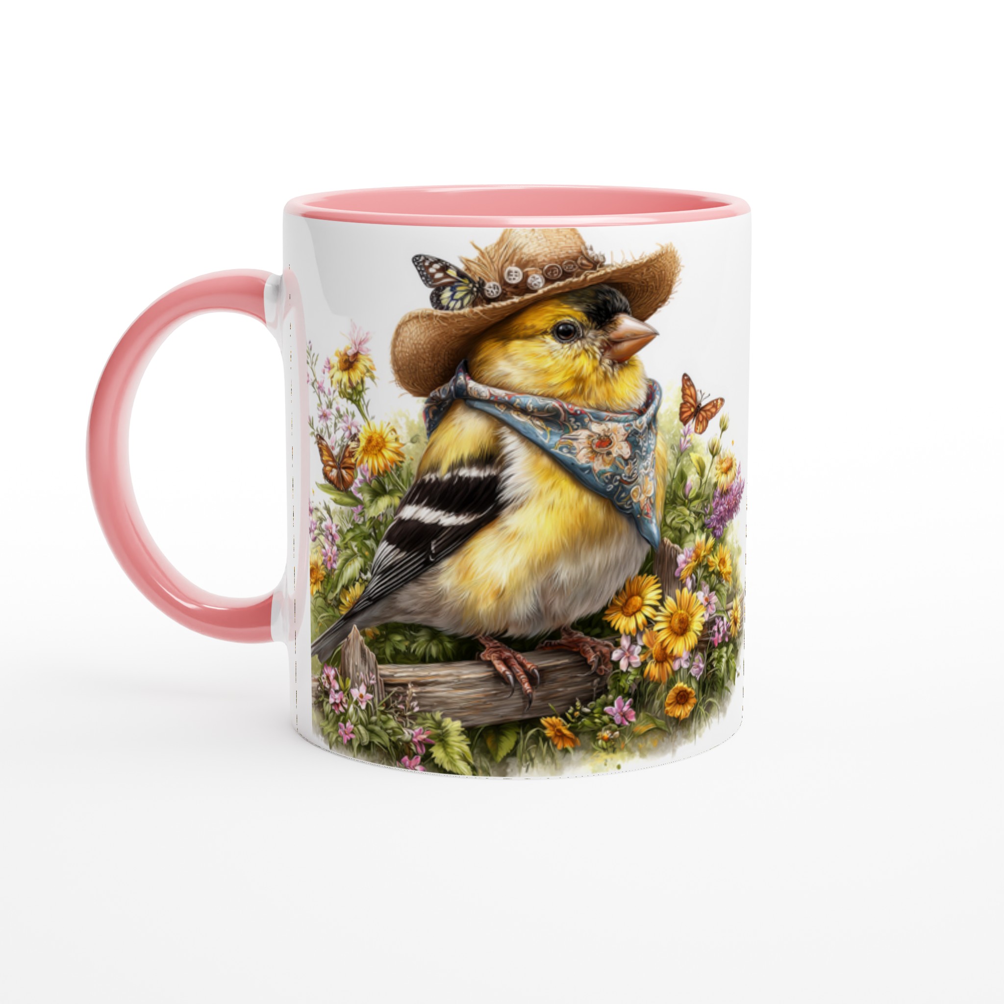 Charmig 11oz keramisk mugg med fågel i hatt och blommor – välj bland sju färgstarka nyanser 6 d25ca954-6671-4a1a-9559-04c5a3682b7a