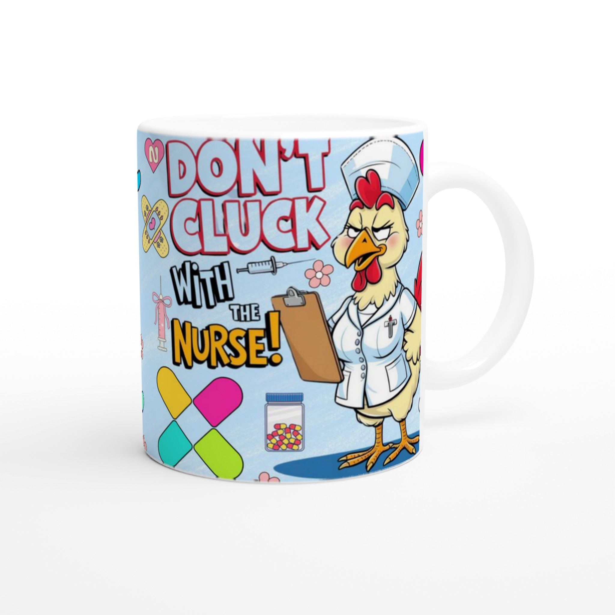 Vit 11oz keramisk mugg med lekfullt sjuksköterske-humor i sju färgstarka nyanser 9 d316eb57-92c5-4230-840e-bf648d73e18f