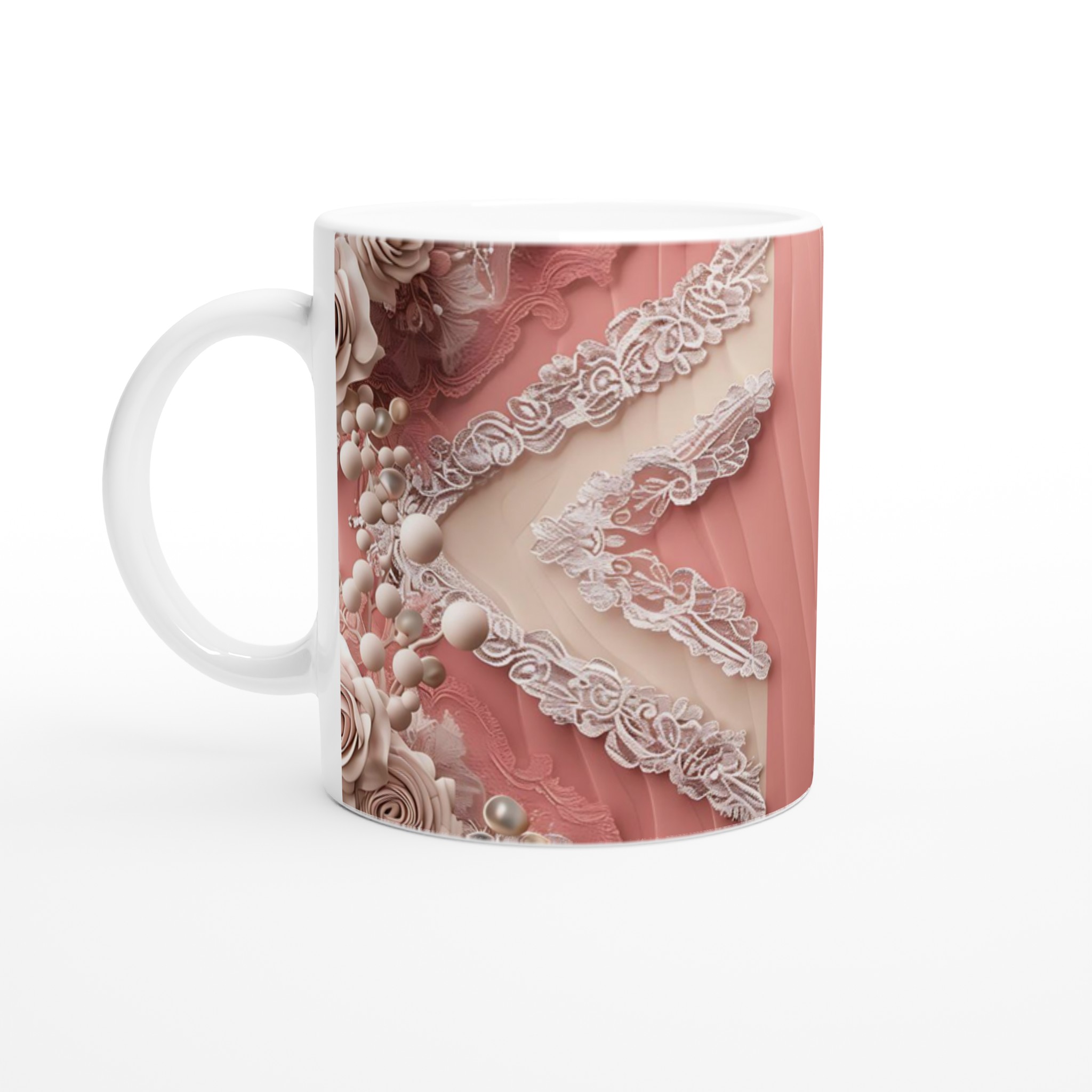 Vit 11oz Keramisk Mugg med Elegant Rosornament - Välj Din Favoritfärg 1 d3197655-7dcc-45de-8e67-c9d44b5f4539