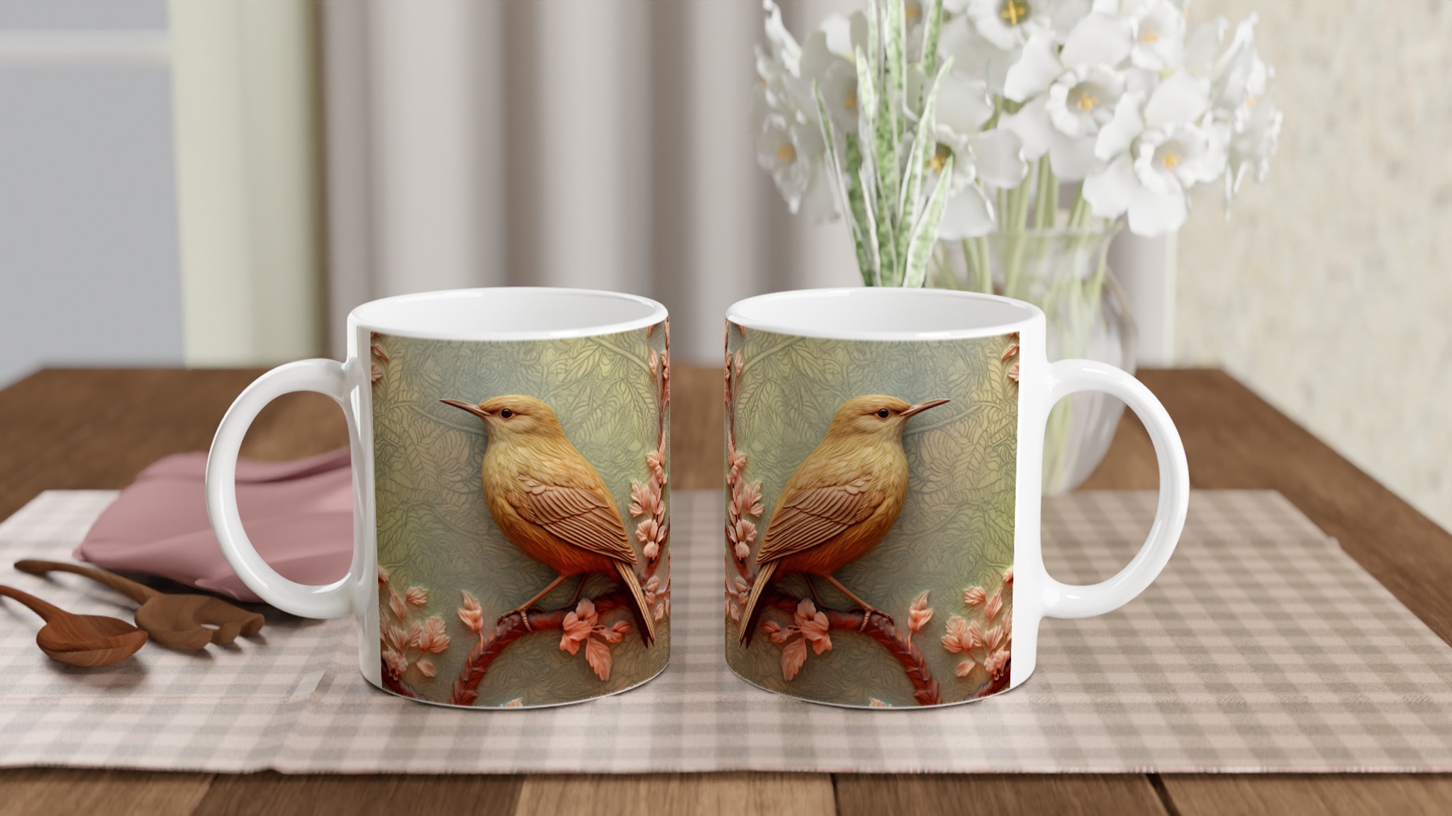Elegant Vit 11oz Keramisk Mugg med Fjäderlätt Fågelmotiv – Välj Din Perfekta Färg 10 d386c1b1-fb54-4212-a18c-800ff593d470