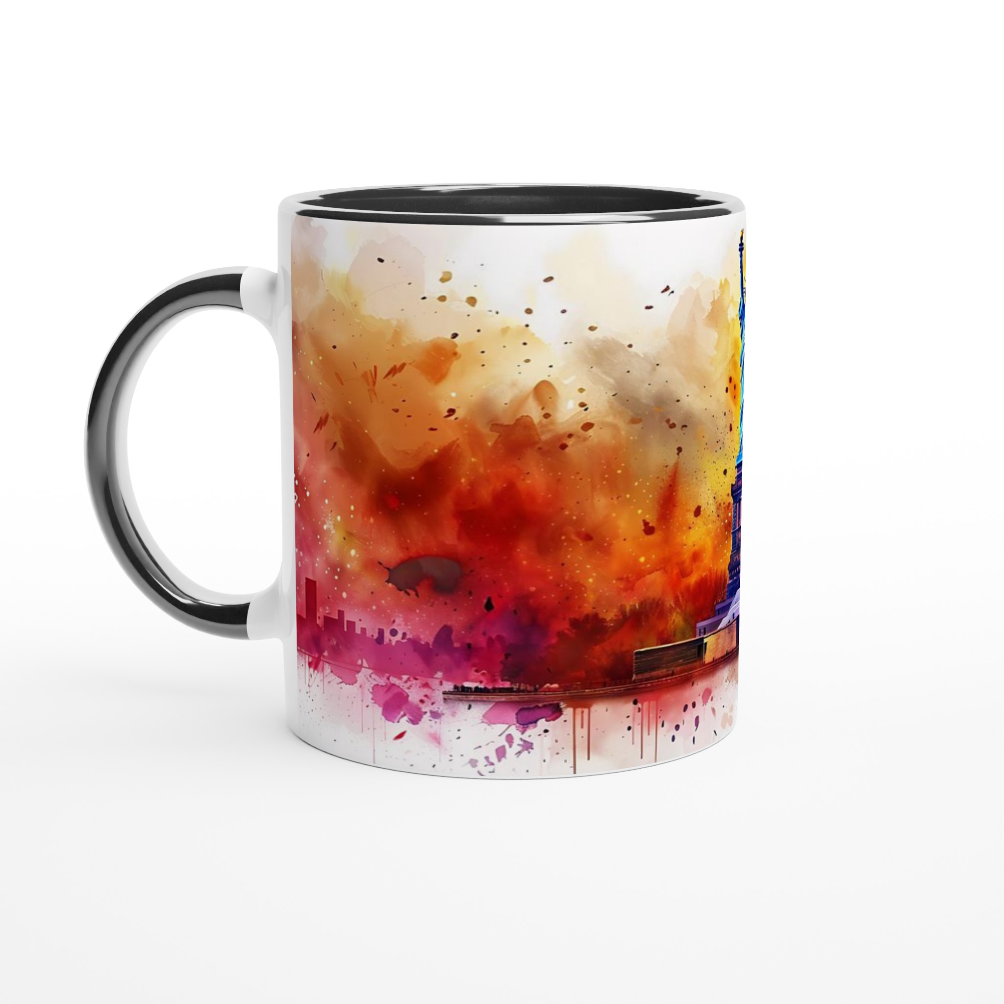 Frihetsgudinnan Akvarell Mugg - New Yorks Skyskrapor i Levande Färgstänk, 11oz Keramik 4 d38834d7-e78a-4142-ba99-35bfa4e4ae87