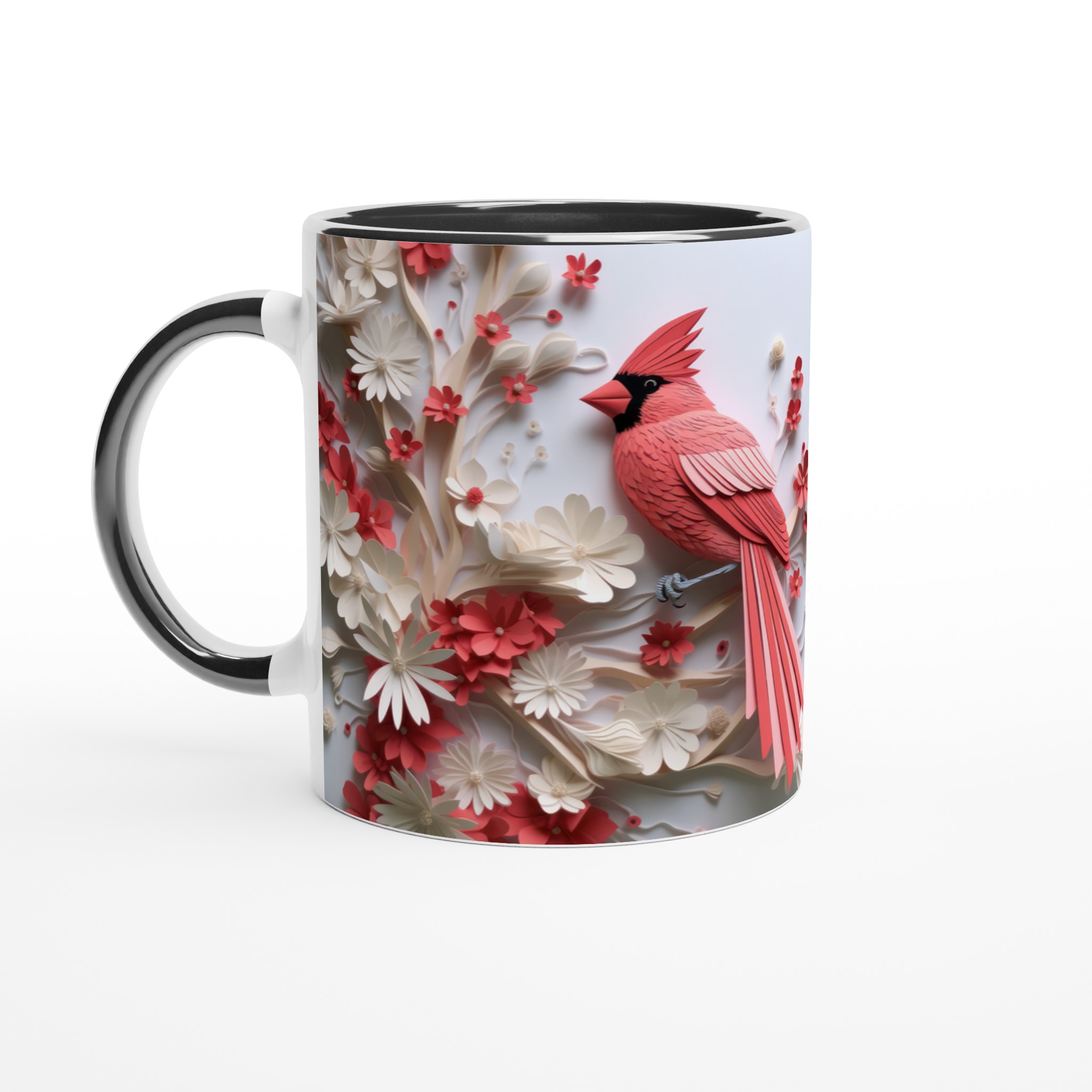Vit 11oz keramisk mugg med elegant röda kardinaler och blommor – välj din favoritfärg 4 d38e67b1-c154-4727-9bae-49b3d99c1052