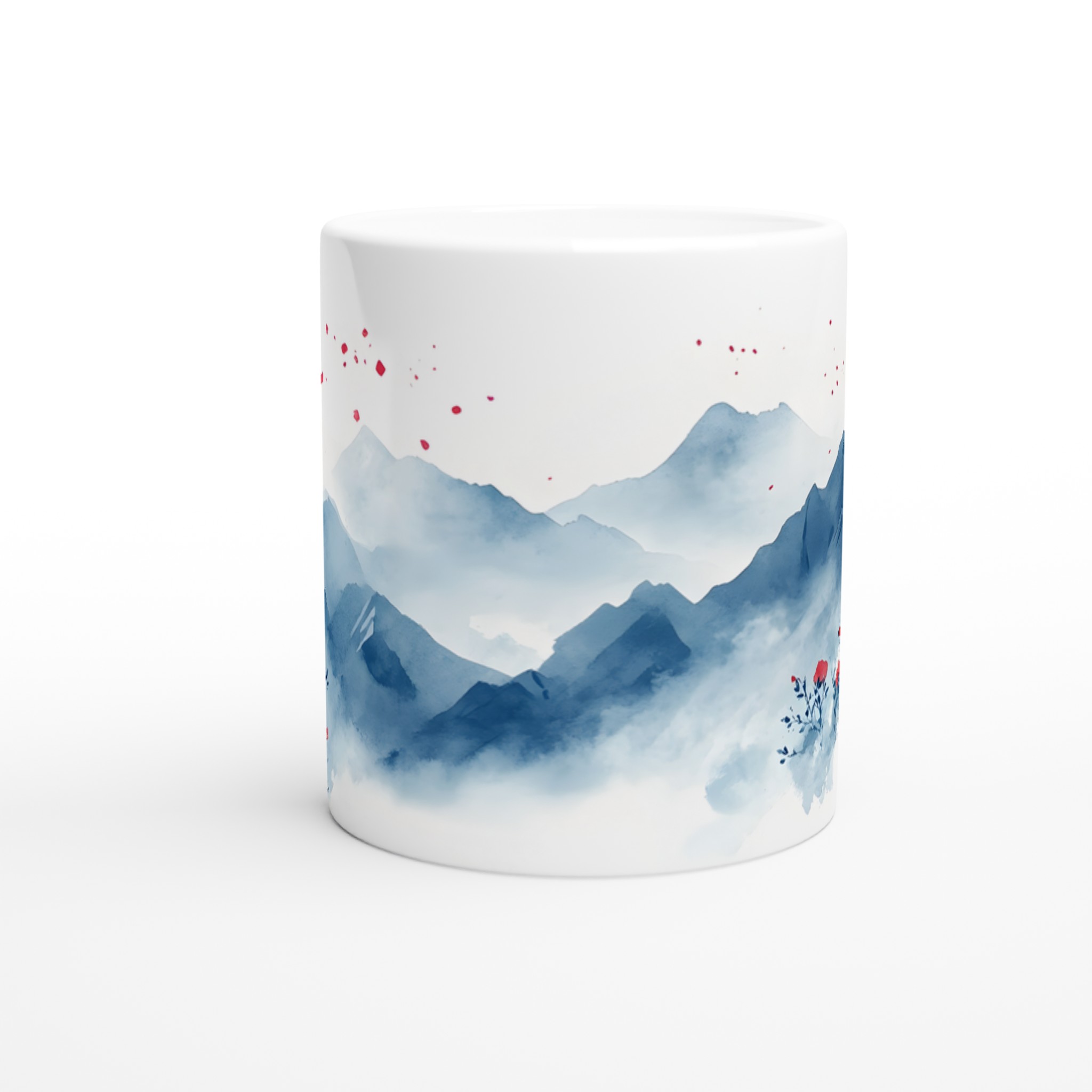 Dimhöljda Berg & Röda Blom – 11oz Keramisk Mugg för Konstälskaren i Sju Färgval 8 d3a7bb0a-179b-4809-833a-702c2bb6911f