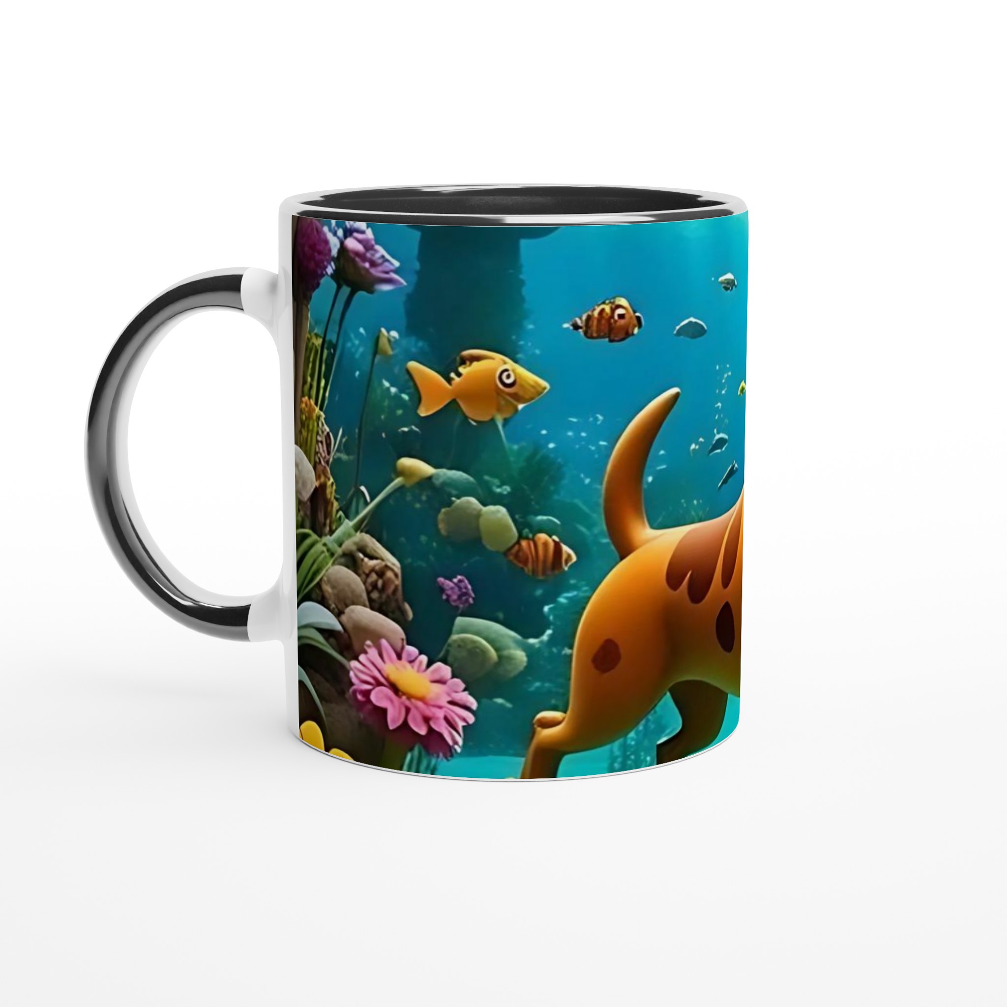 Vit 11oz keramisk mugg med färgsprakande undervattensäventyr och lekfull hunddesign 4 d3f6dfc4-3975-462f-9a49-3be0dab98617