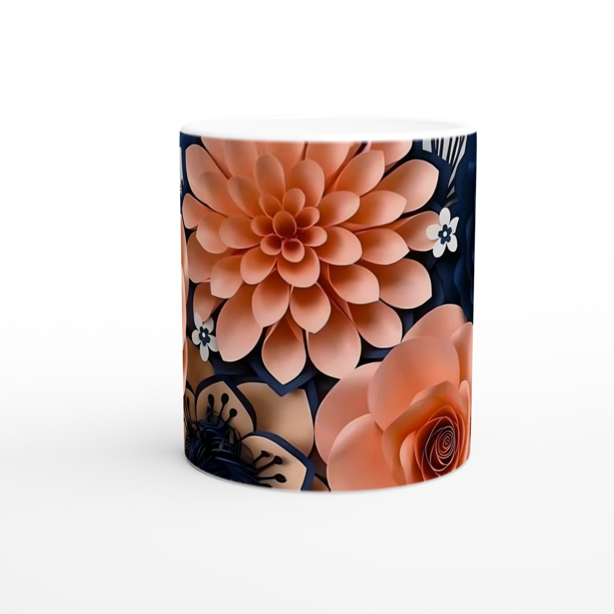 Vit 11oz keramisk mugg med elegant rosa och mörkblå blomdesign – välj din favoritfärg 8 d40f8b7e-6c05-447e-8850-2be40025bc79