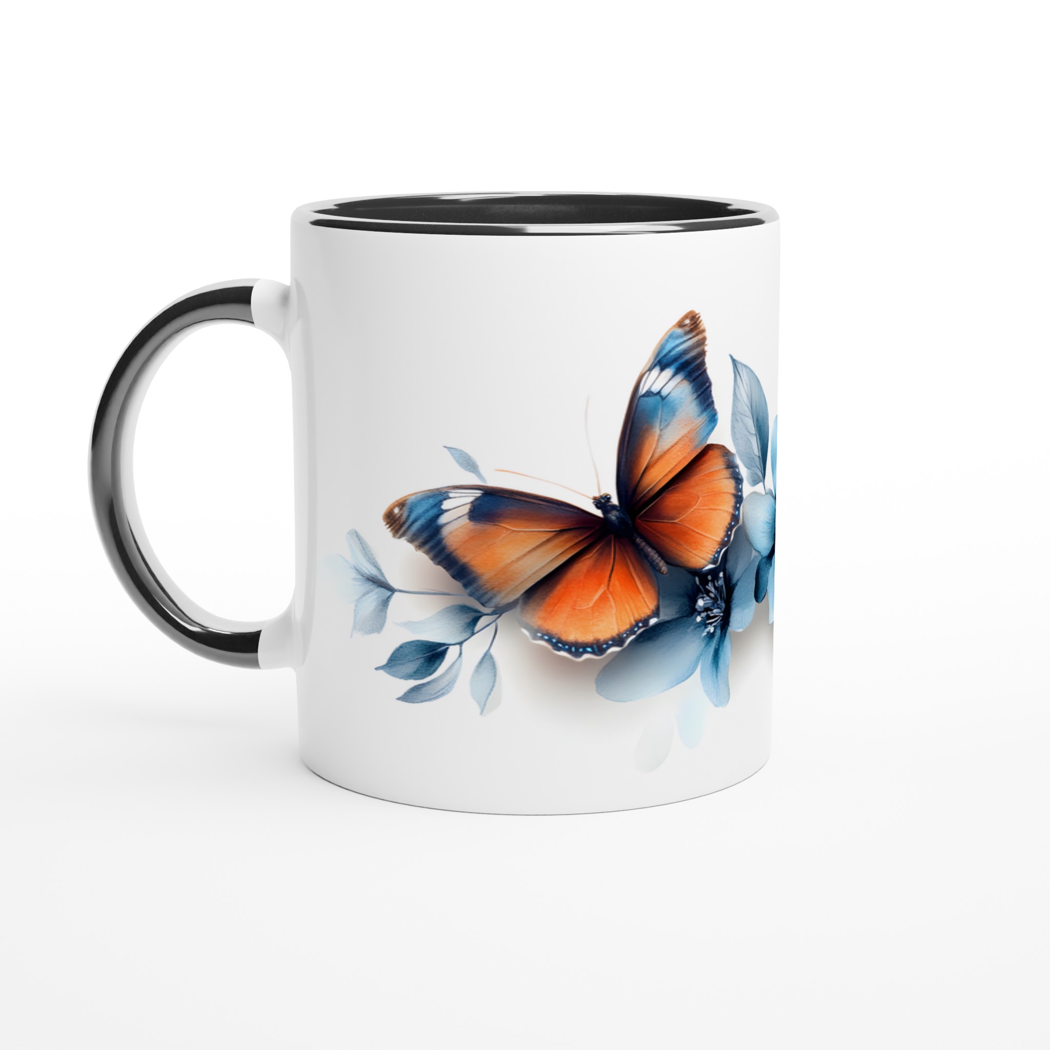 Fjäril & Blå Blomster Keramikmugg – 11oz Vit Kopp för Naturälskare 4 d413321d-0baa-4065-bc77-6897190d595b