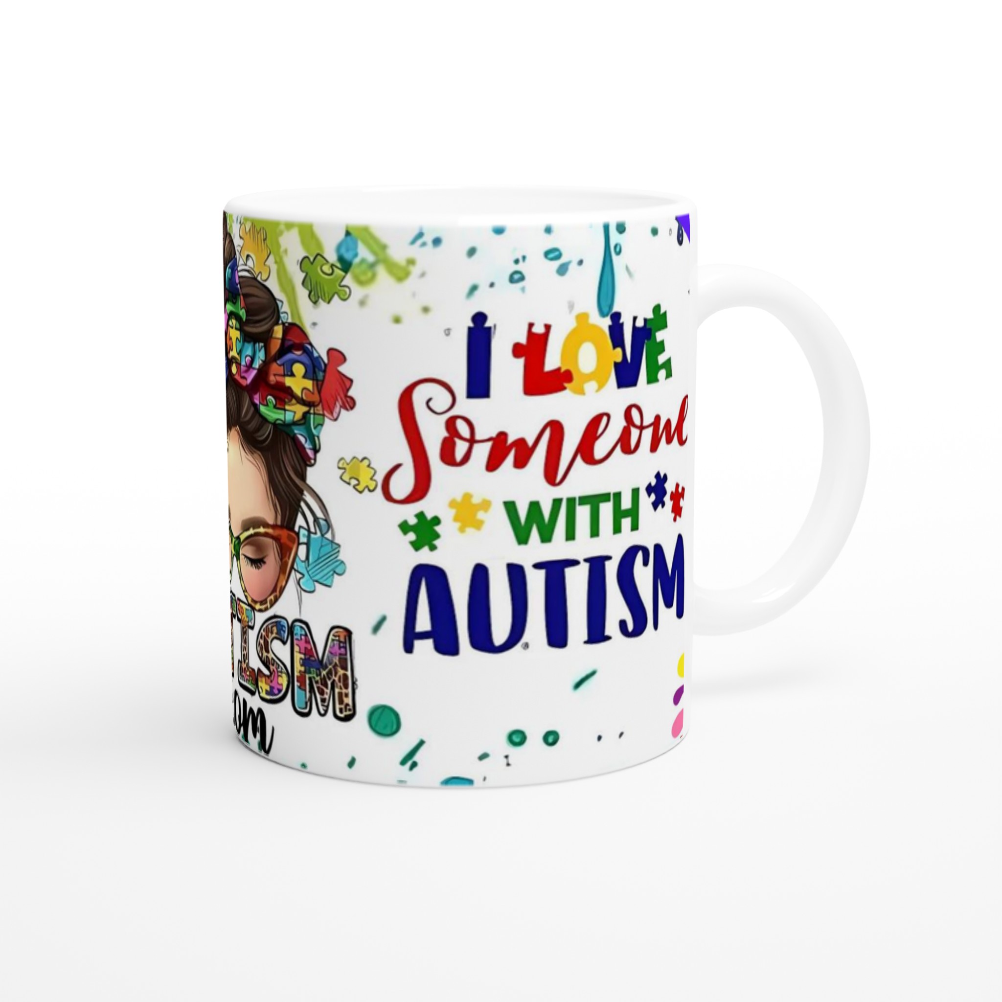 Vit 11oz keramisk mugg med färgstark Autism Mom-design – välj bland sju livfulla keramiska färger 9 d41bf89a-c8b7-4a5e-87e8-f36291b5cb0b