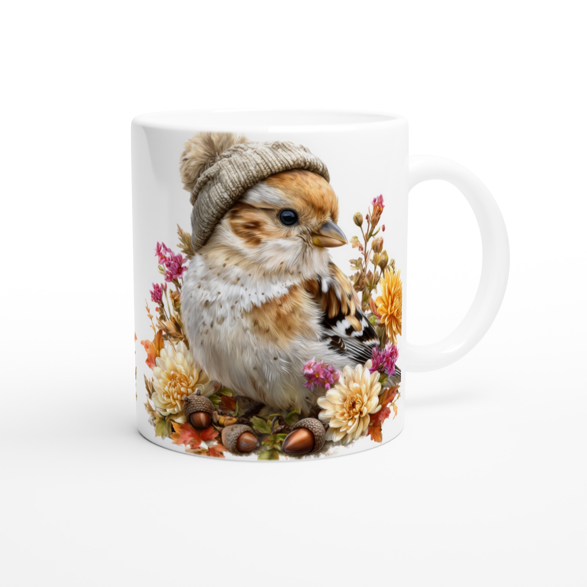 Vit 11oz keramisk mugg med charmig vinterfågel och blommor – välj bland sju färgstarka keramiktoner 9 d45b1159-8919-47a6-9a20-c431711266bb
