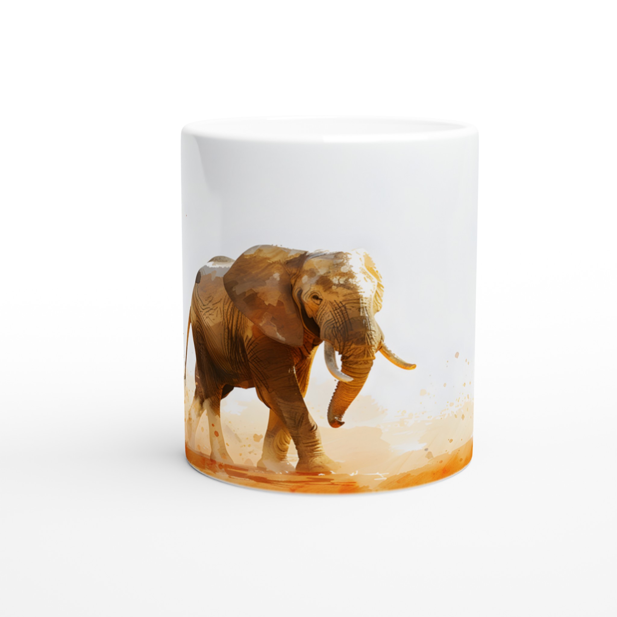 Majestätisk Elefant Mugg – Konstnärlig Akvarell Design i Varm Orange & Brun Toner, 11oz Keramikmugg 8 d50b774b-abf7-4591-9ef8-8664c6ebce37