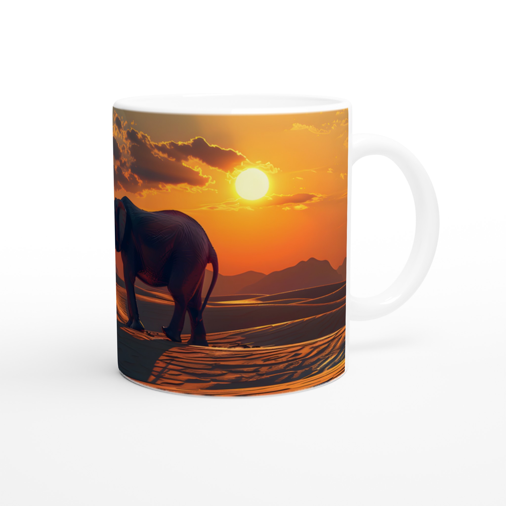 Majestätisk Elefant Solnedgång Mugg – 11 oz Keramisk Mugg i Valfri Färg för Äventyrsälskare 9 d56b2bdf-87f6-4fac-854b-22b92beba4ae