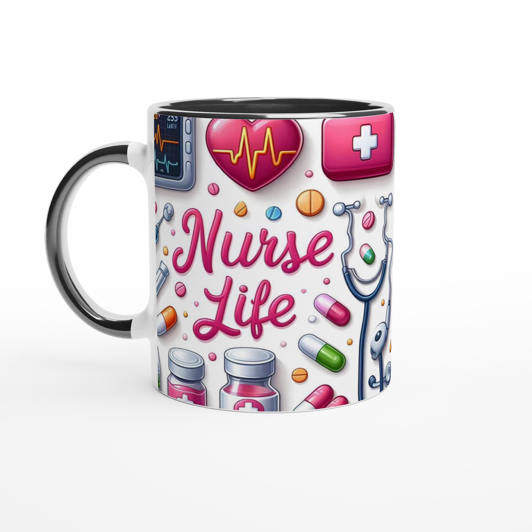 Vit 11oz Keramisk Mugg med 'Nurse Life' Design – Välj Bland Sju Färgstarka Keramiknyanser 4 d57502a3-fcdf-4999-9035-22f2dbff64b1