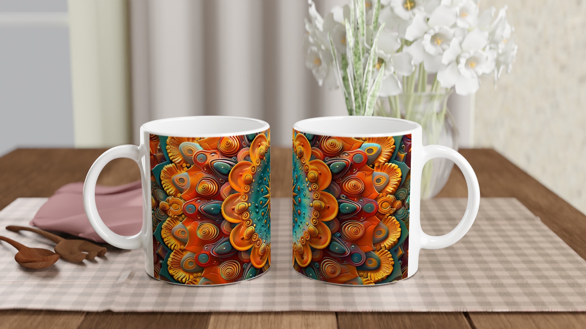 Abstrakt Mandala Keramikmugg - Livfulla Turkosa och Orangea Mönster 10 d598d8f4-21ba-47c3-a46b-0d574623c98d