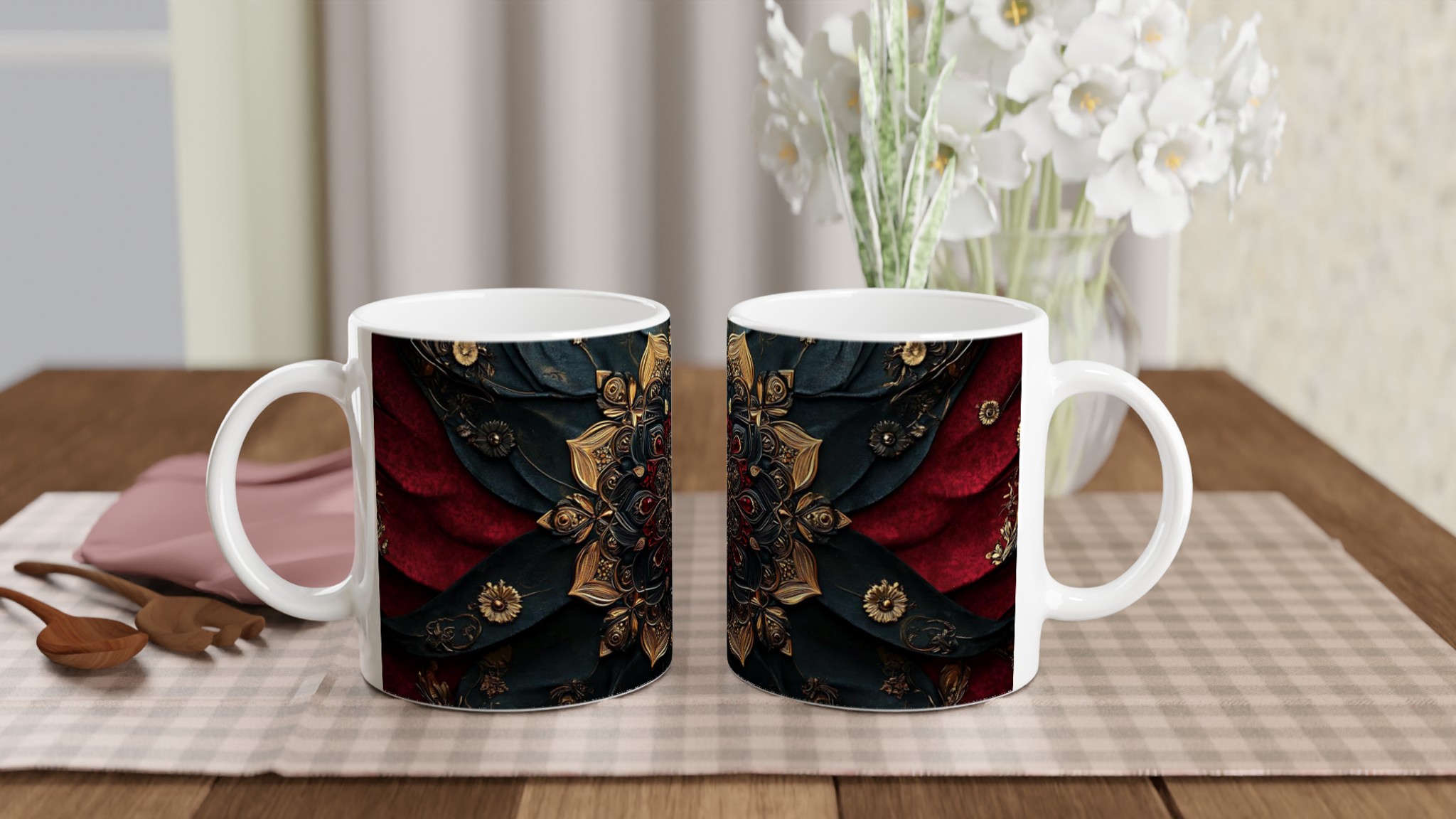 Mörk Lyxmugg med Guld & Röda Detaljer – Exklusiv 11oz Keramisk Mugg 10 d5c2528f-c018-454c-8637-320ef6ee8368