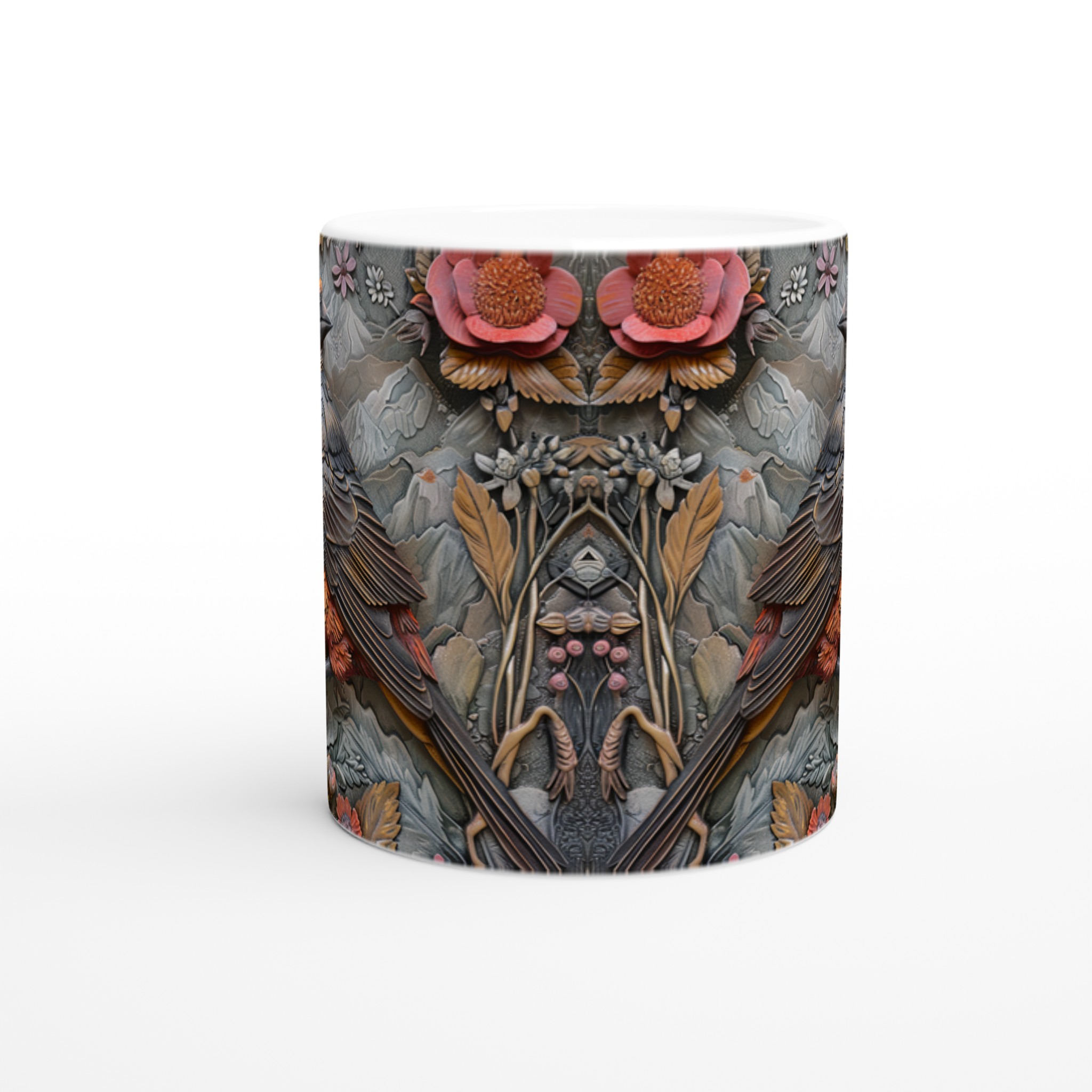 Vit 11oz keramisk mugg med elegant fågel- och blommotiv – välj bland sju charmiga färger 8 d5c42ee3-9388-490e-898f-550e19e80713