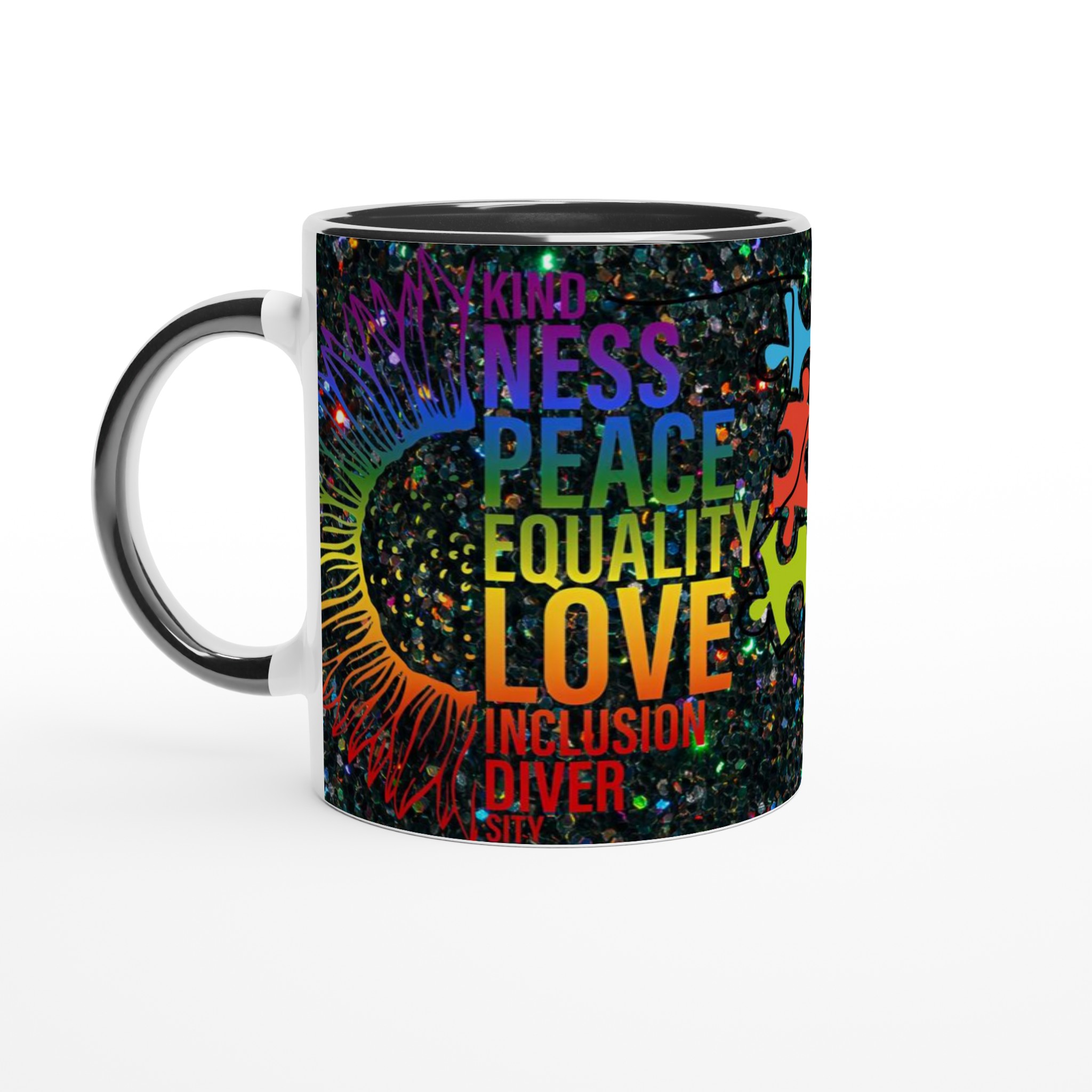 Vit 11oz keramisk mugg med färgglad inkluderingsdesign i din favoritfärg 4 d611b448-50ac-4b54-b9f3-ea191673e0ca