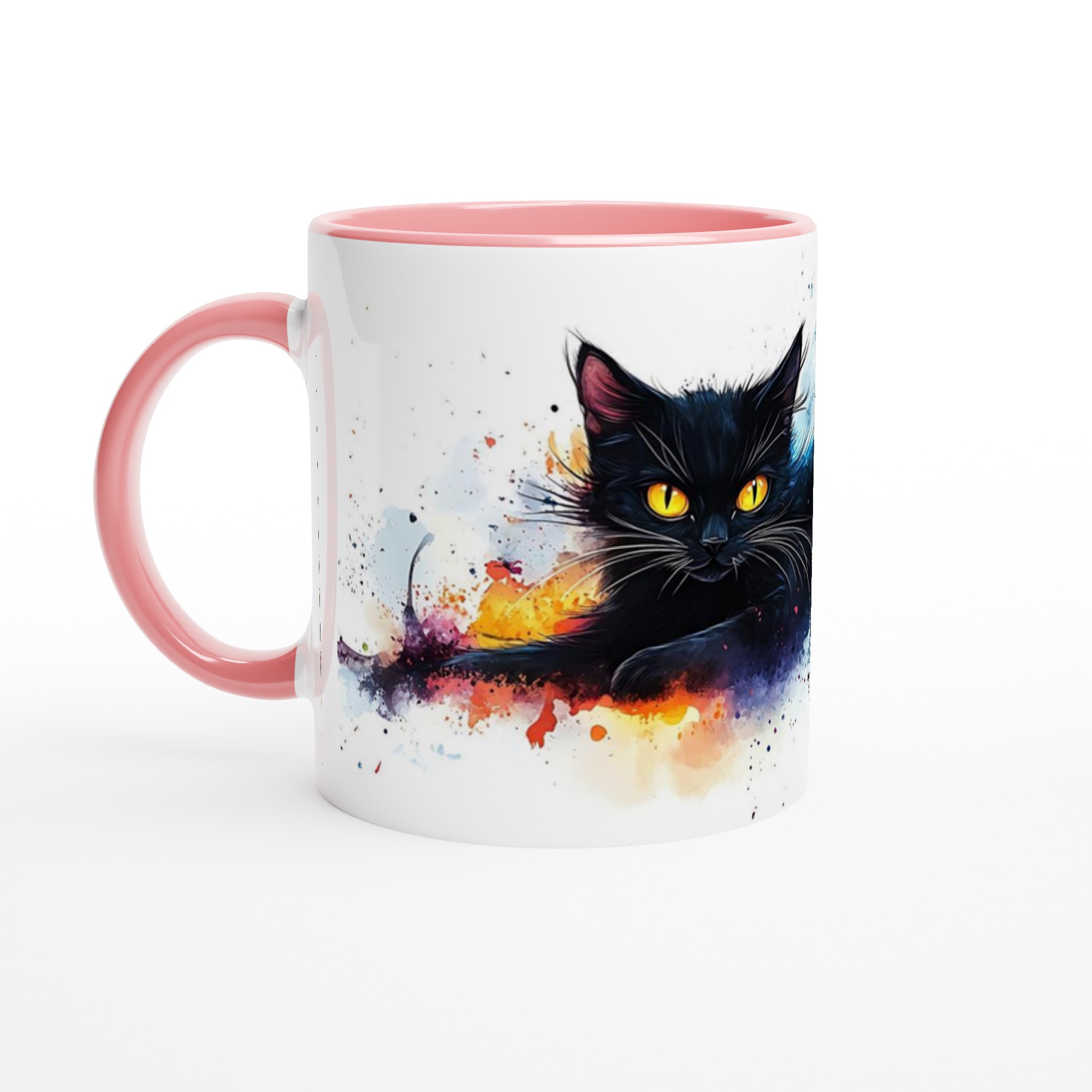 Mystisk Svart Katt Keramikmugg - Akvarell Splash Design i ditt val av 7 färger 6 d618706b-9111-4111-b853-300090463545