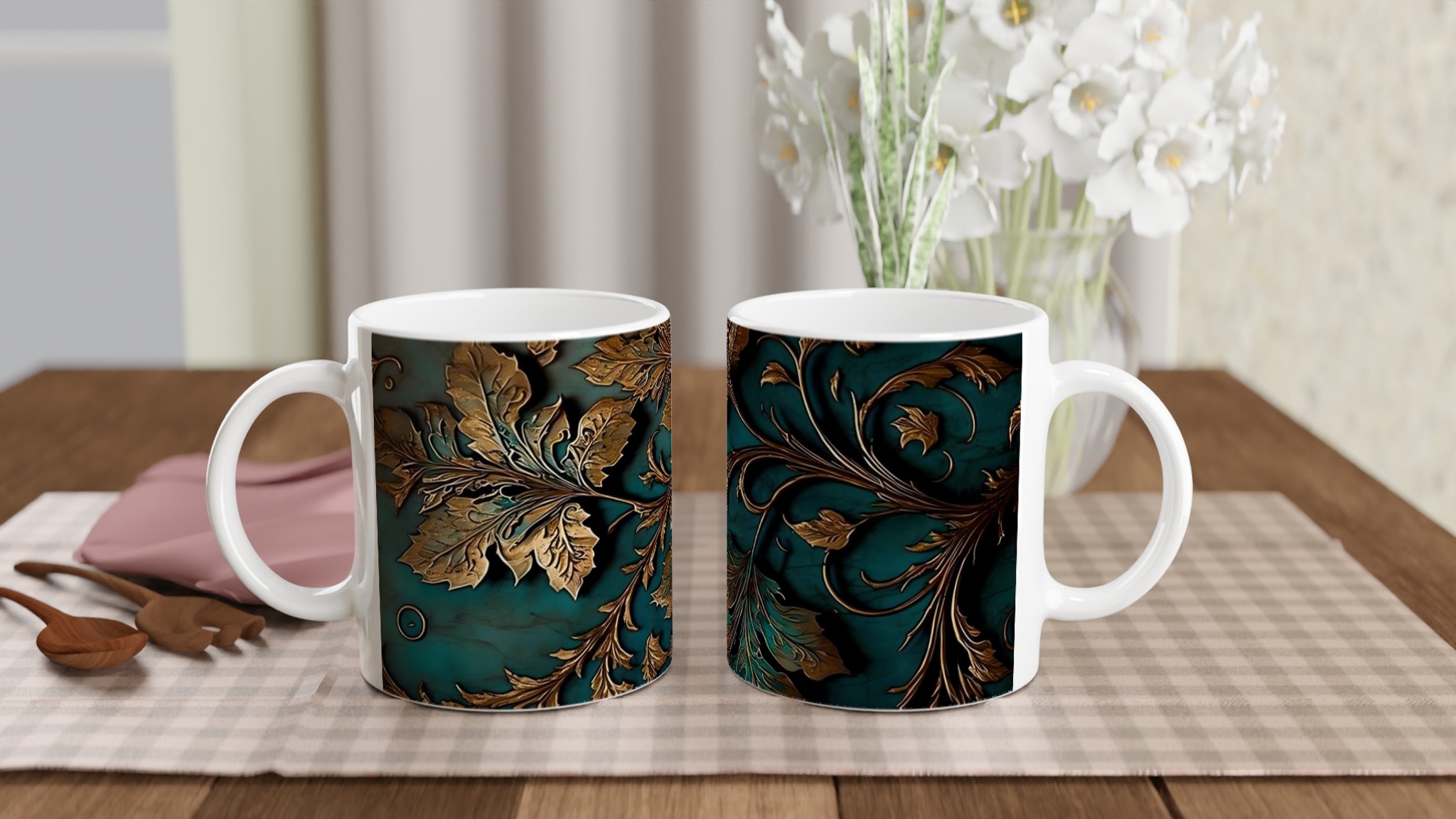 Vit 11oz Keramisk Mugg med Eleganta Gyllene Blad – Välj Din Favoritfärg 10 d6375214-7ff7-4317-9511-633456a2248a