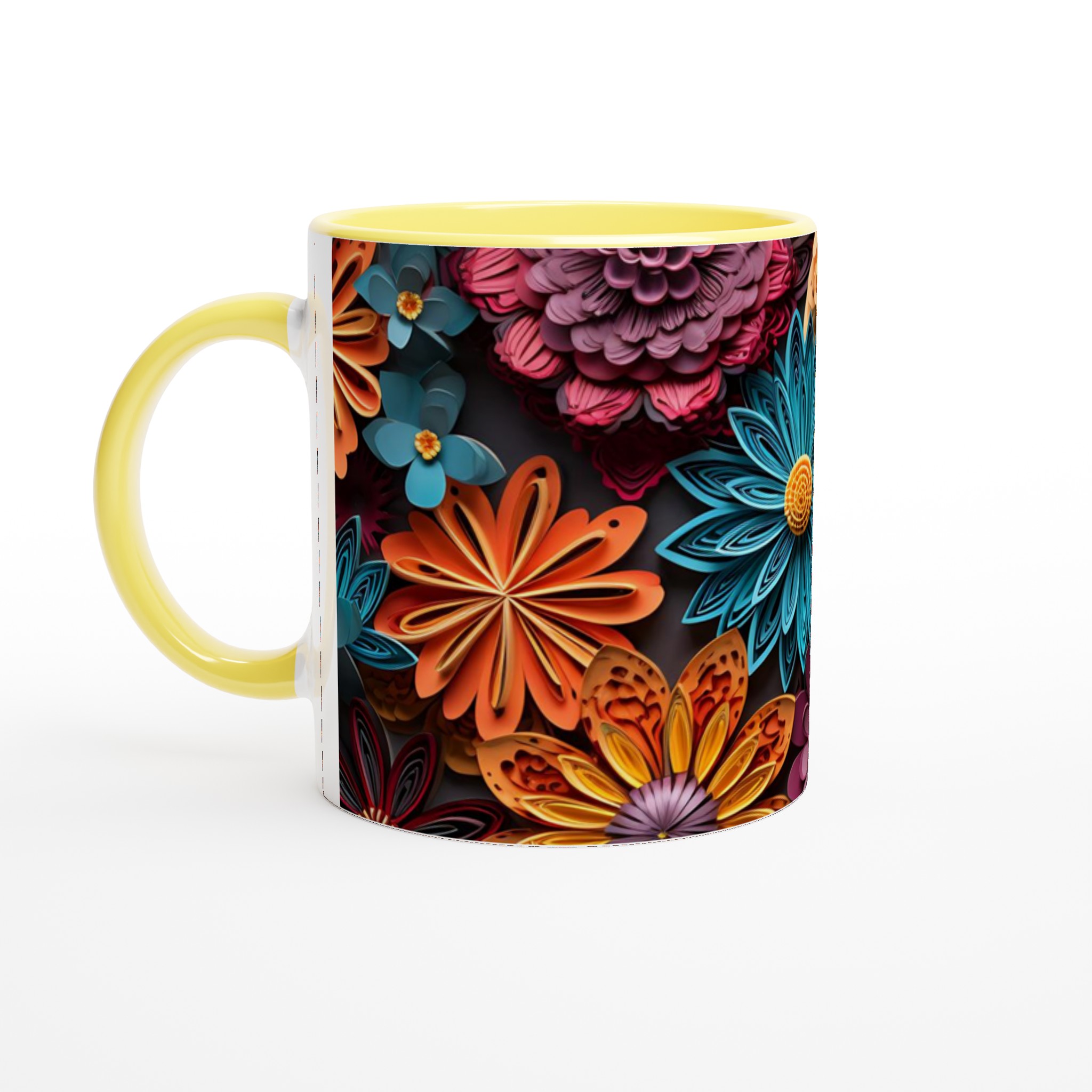 Vit 11oz keramisk mugg med färgsprakande blomsterdesign – välj din favoritfärg 3 d641d3a1-2c53-4f9f-931b-7cd8820da1db