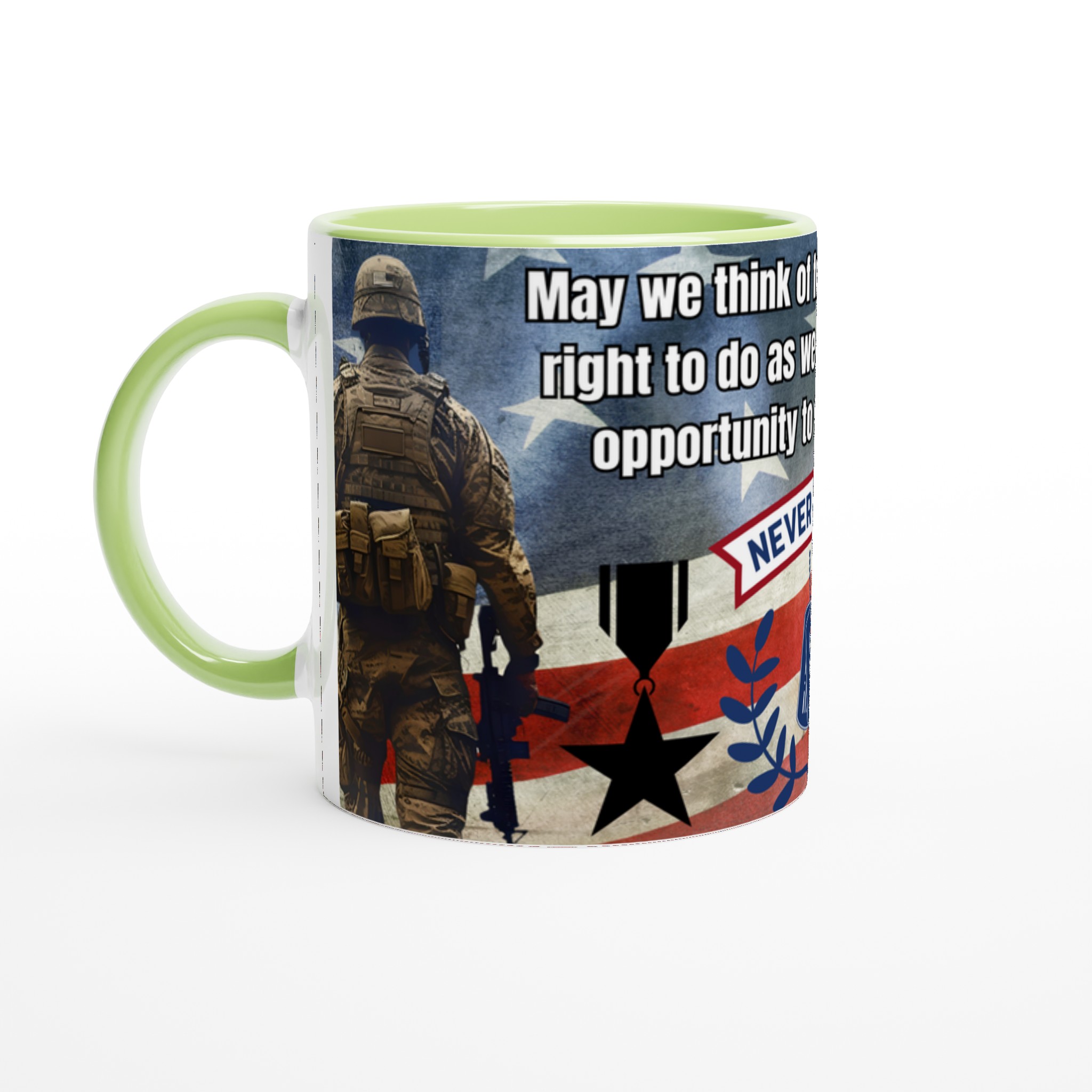 Vit 11oz keramisk mugg med patriotic Never Forget-motiv – välj bland sju kraftfulla färger 7 d656fd14-f985-4881-acca-f2d8a93c7747